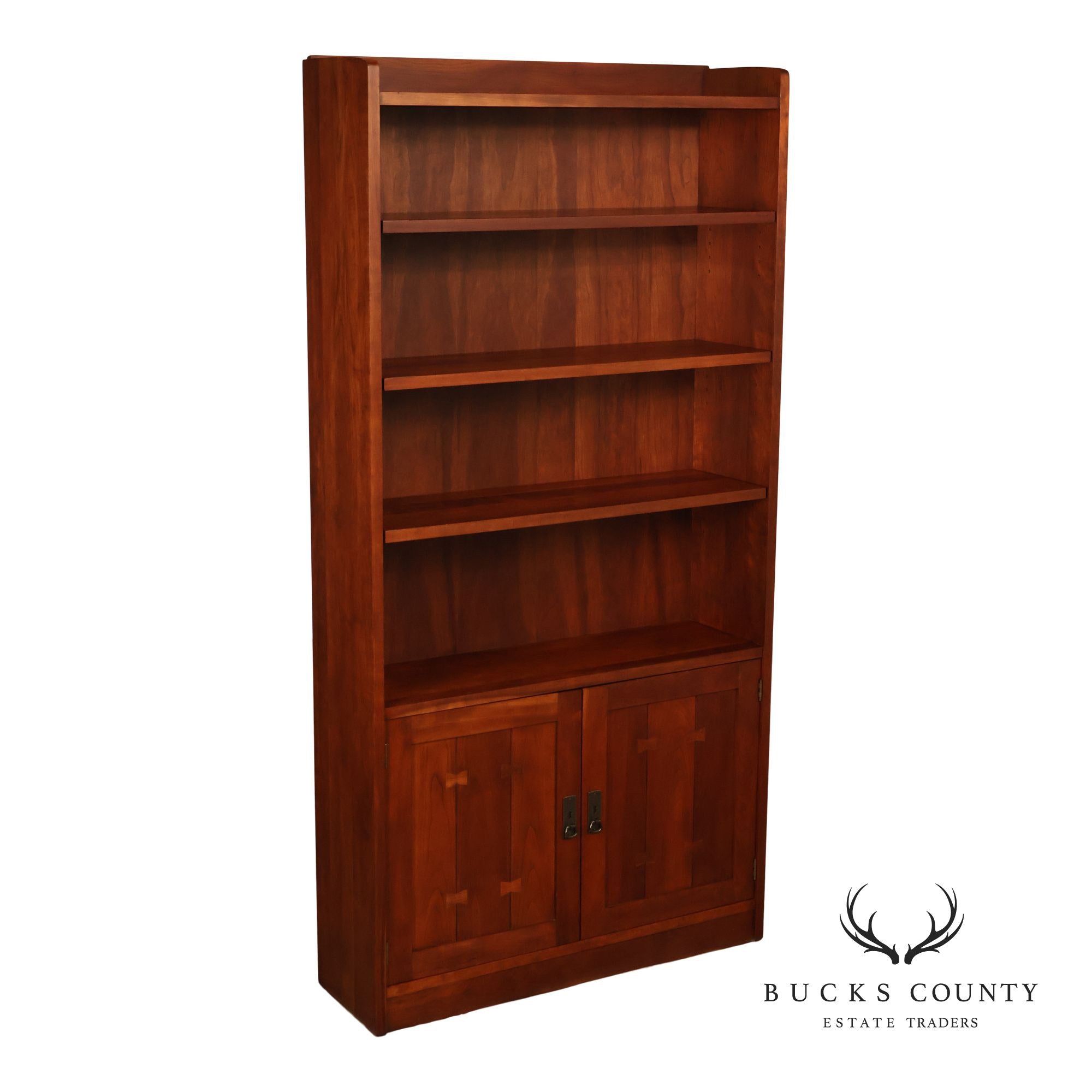 Stickley Mission Style Cherry Open Bookcase With Lower Cabinet