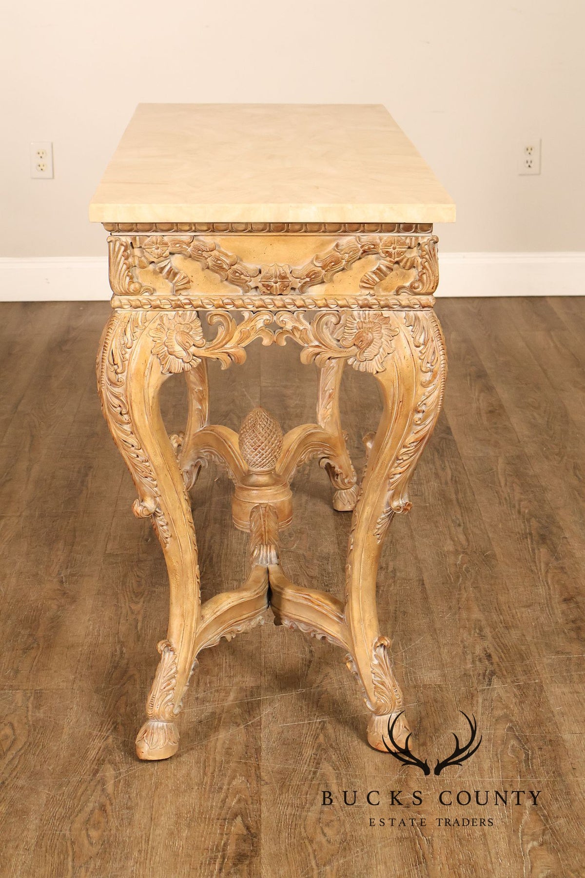 Maitland-Smith Rococo Style Carved Console Table With Tessellated Stone Top