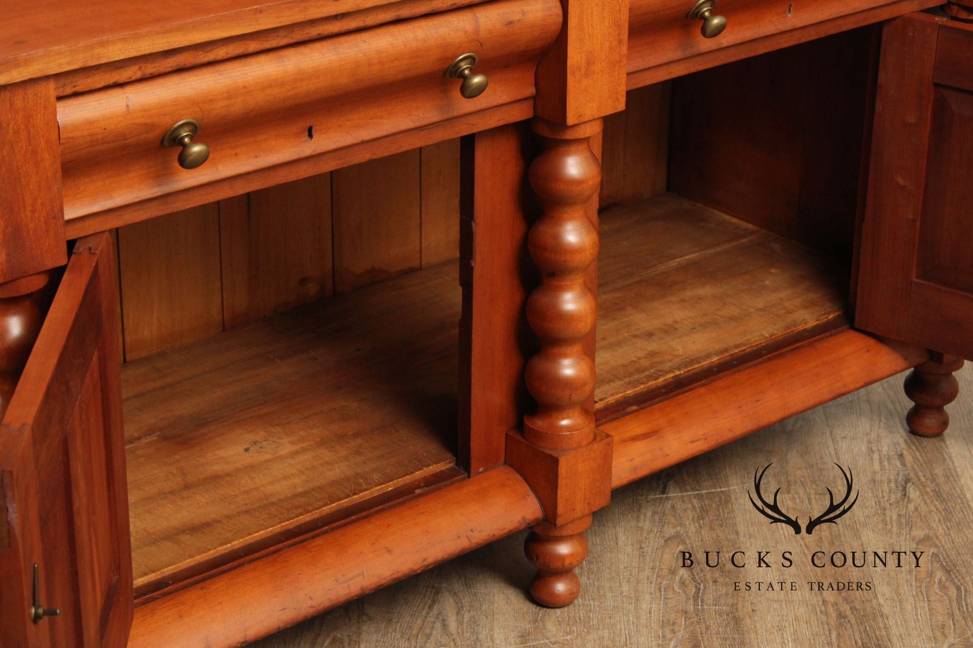 Antique American Empire Large Cherry Stepback Bookcase