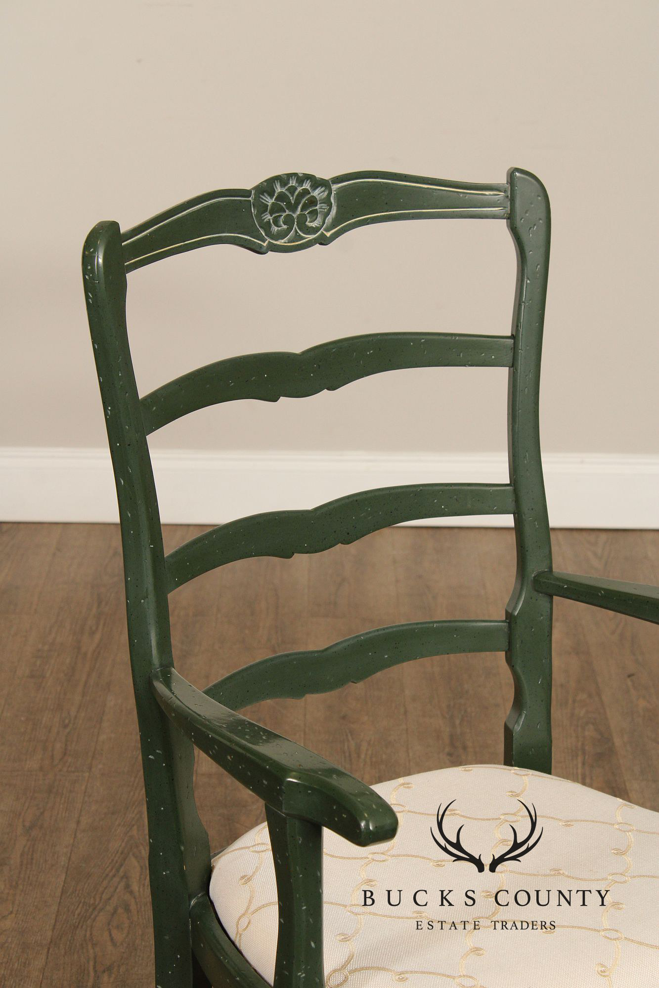 French Country Style Pair of Painted Ladderback Armchairs