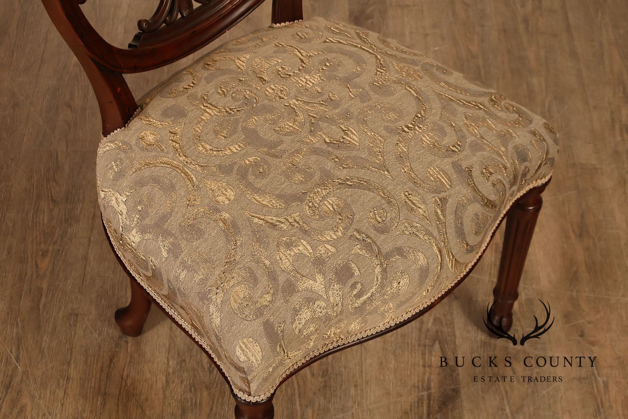 Hepplewhite Inspired Set Of Eight Mahogany Carved Oval Back Dining Chairs