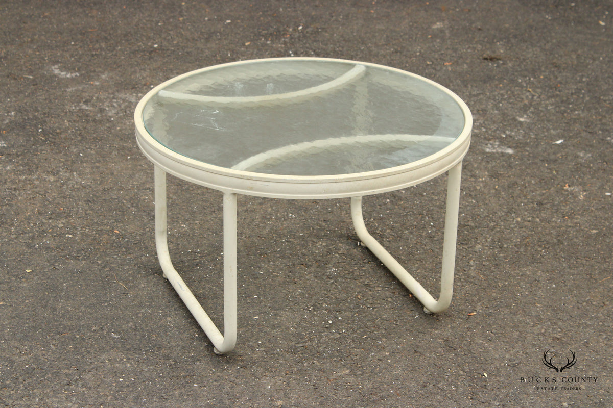 Vintage Aluminum and Glass Round Outdoor Patio Table