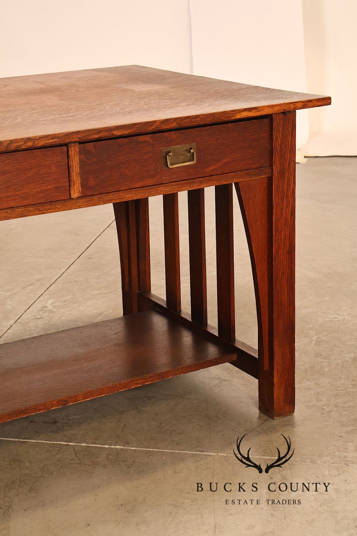 Antique Limbert Arts And Crafts Mission Oak Two-Drawer Library Table