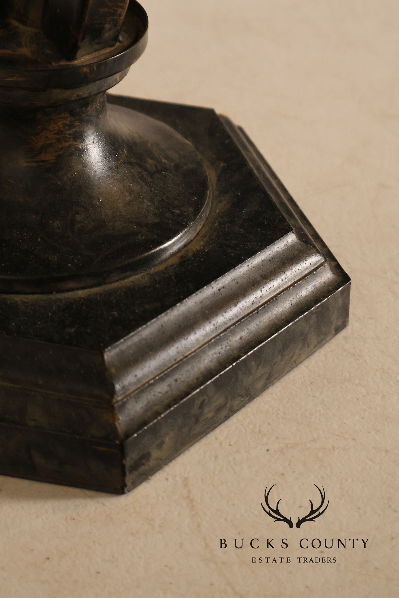 Neoclassical Style Pair Of Table Lamps With Carved Orb And Metal Base