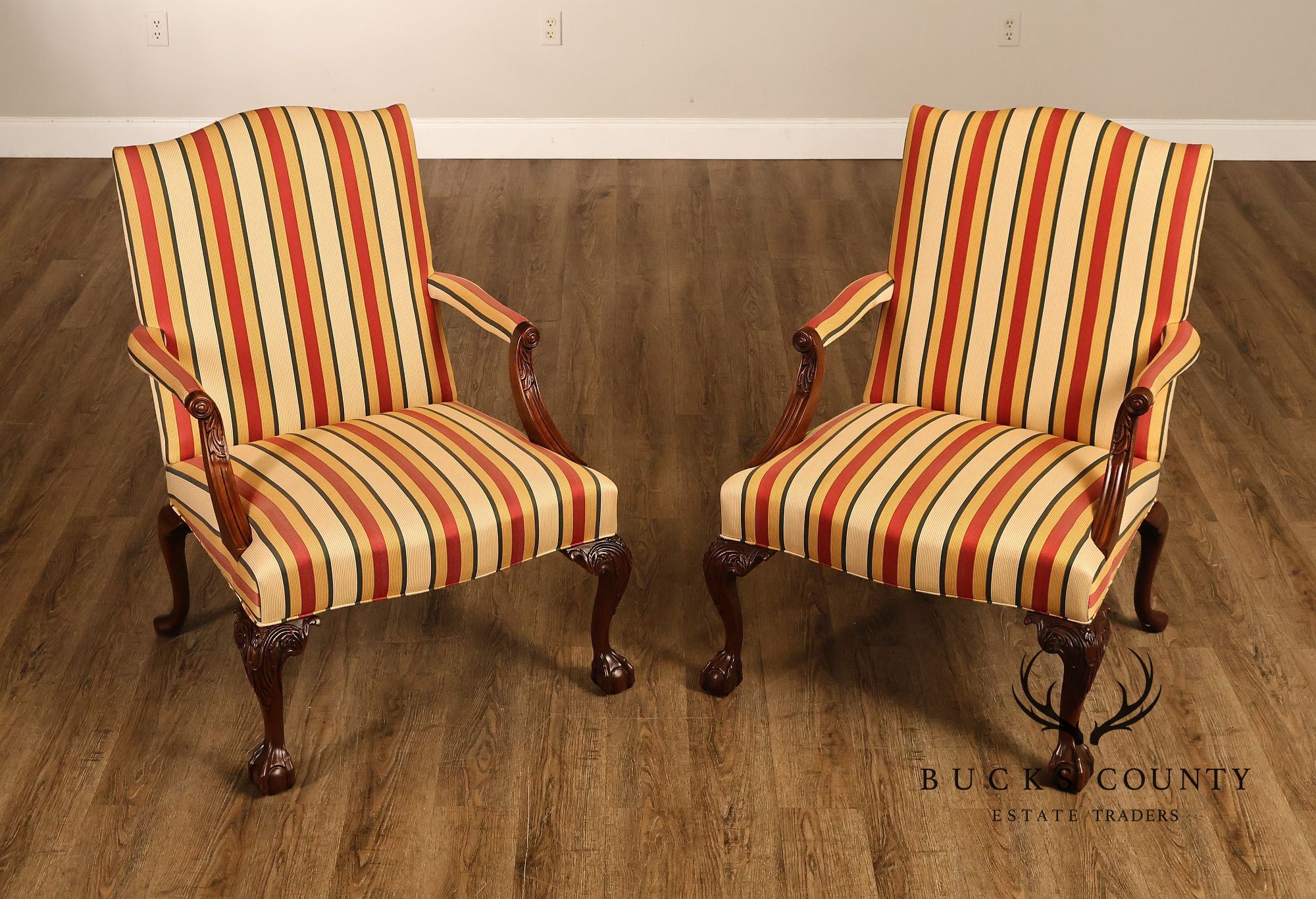 Southwood Chippendale Style Pair of Carved Mahogany Armchairs