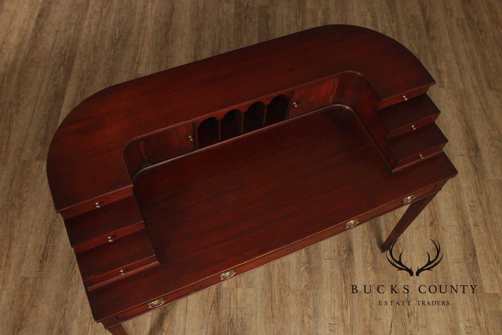 1940's Federal Style Mahogany Carlton House Desk With Tambour Doors