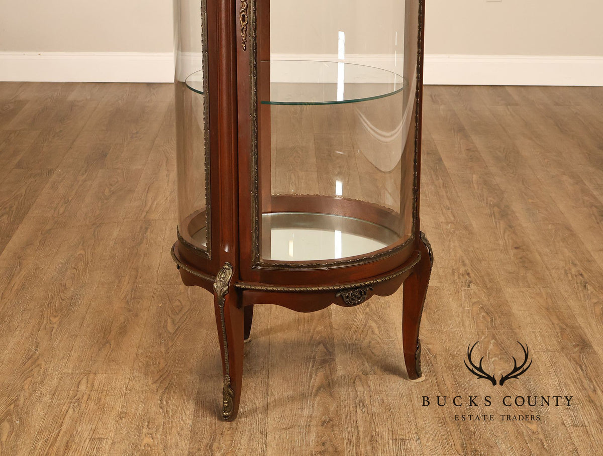 French Louis XV Style Mahogany Curved Glass Display Curio Cabinet