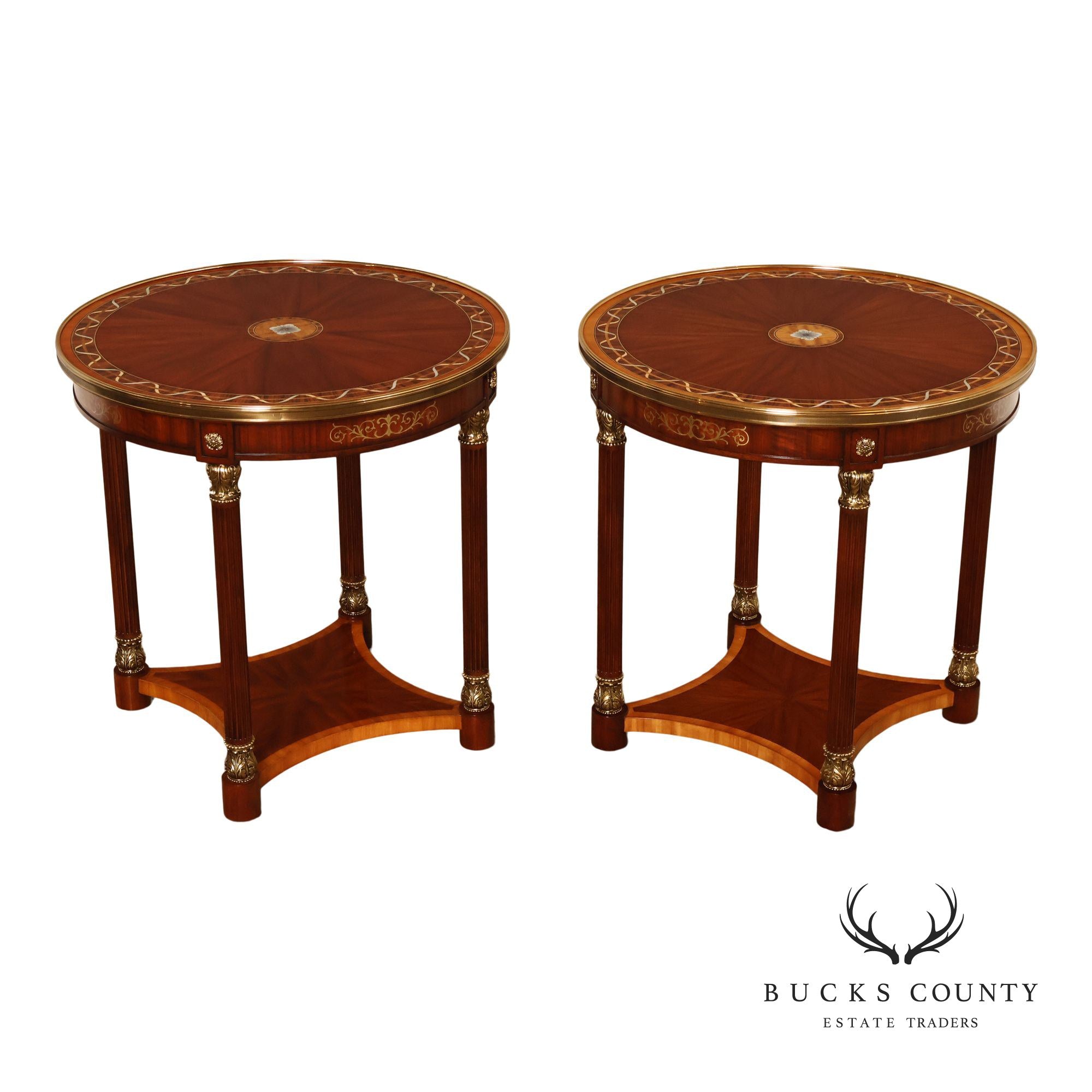 Theodore Alexander Pair of 'Paulette' Mahogany Side Tables