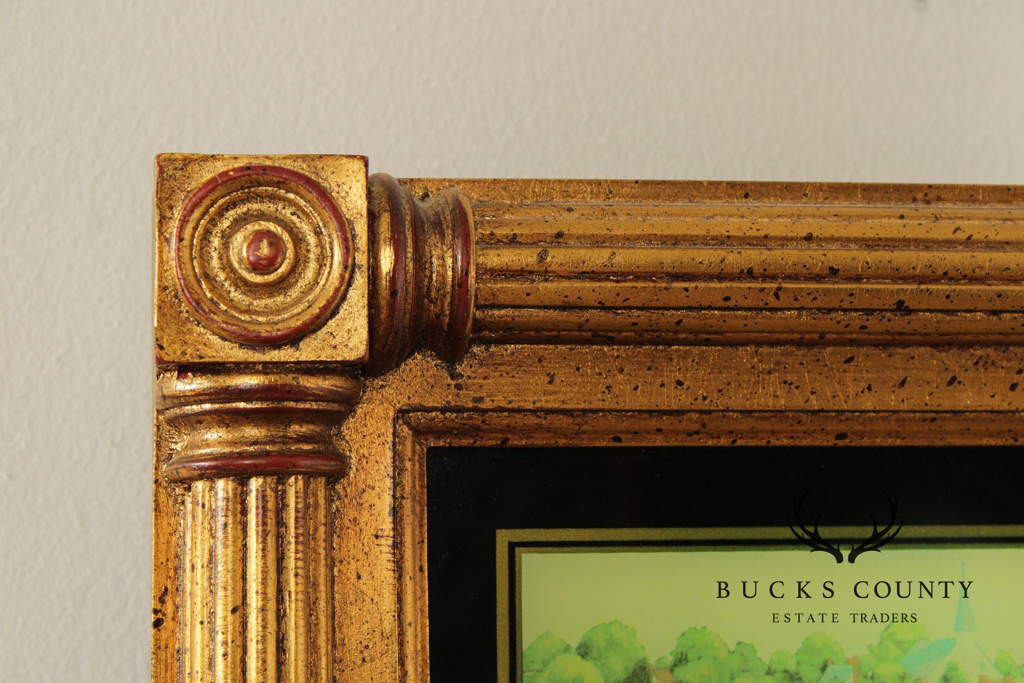 Vintage Eglomise and Giltwood Empire Style Trumeau Mirror