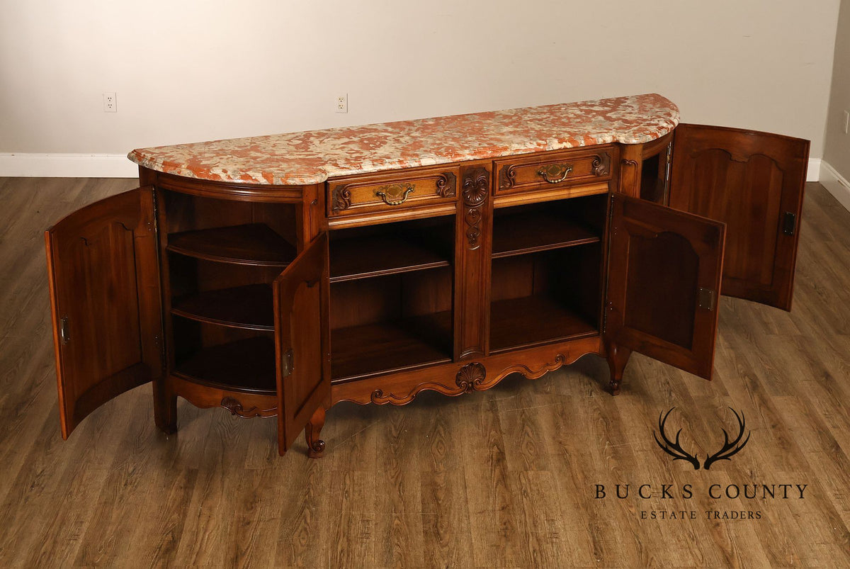 French Louis XV Style Carved Walnut Marble Top Buffet Sideboard