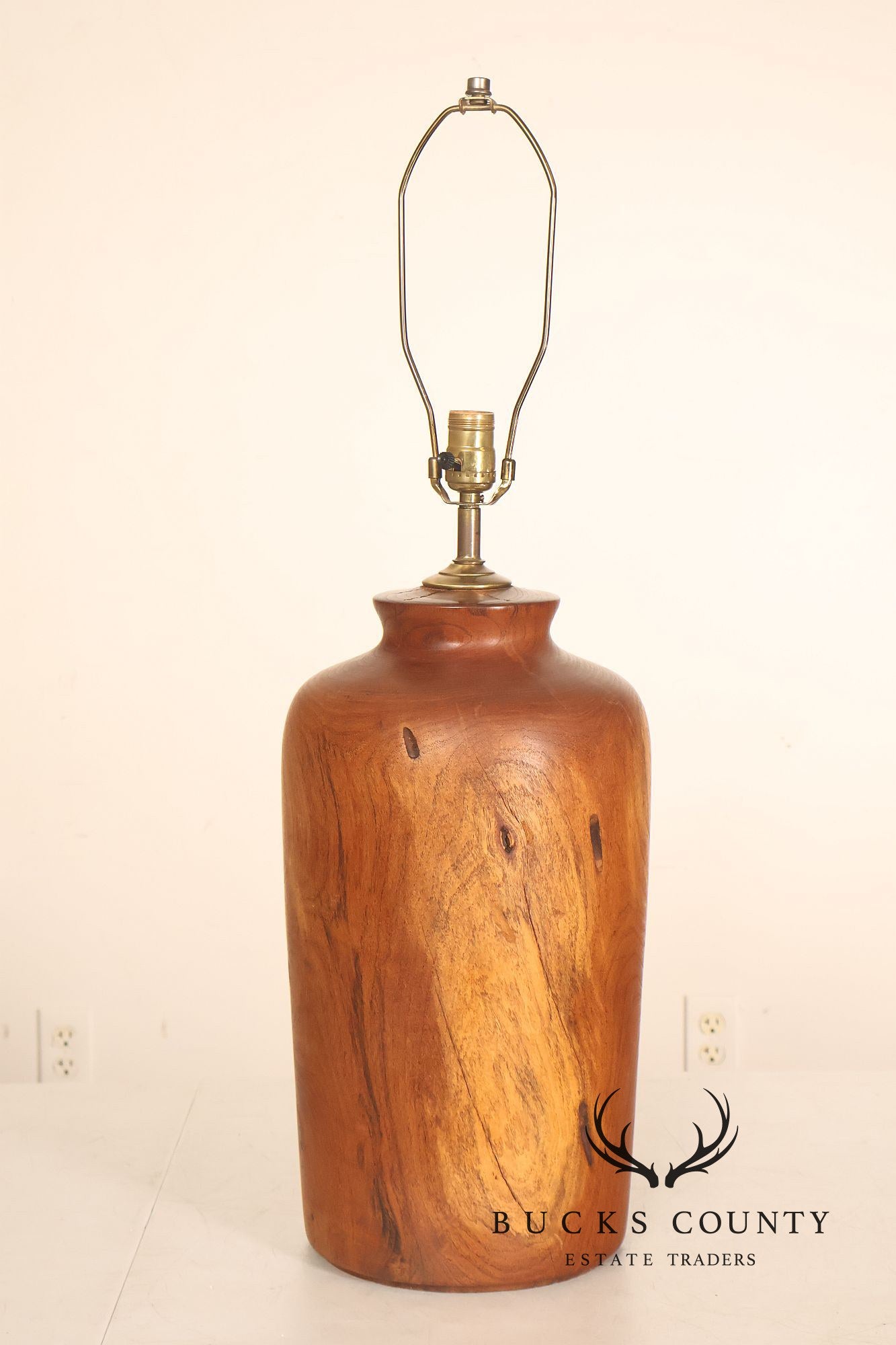 Organic Modern Mid Century Modern Pair of Turned Wood Table Lamps