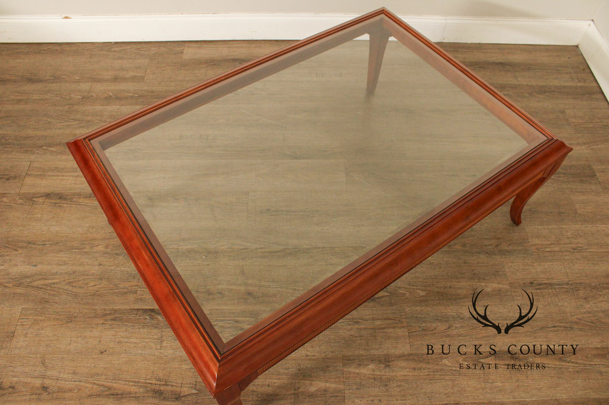 Lane Furniture Glass Top Cherry Coffee Table