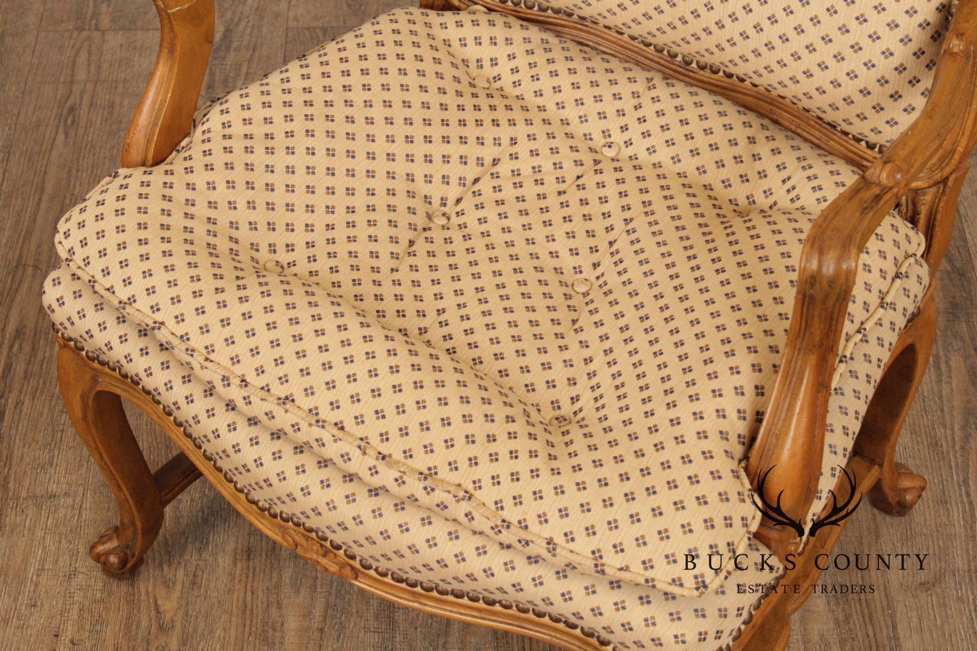 French Provincial Style Carved Frame Fauteuil Armchair