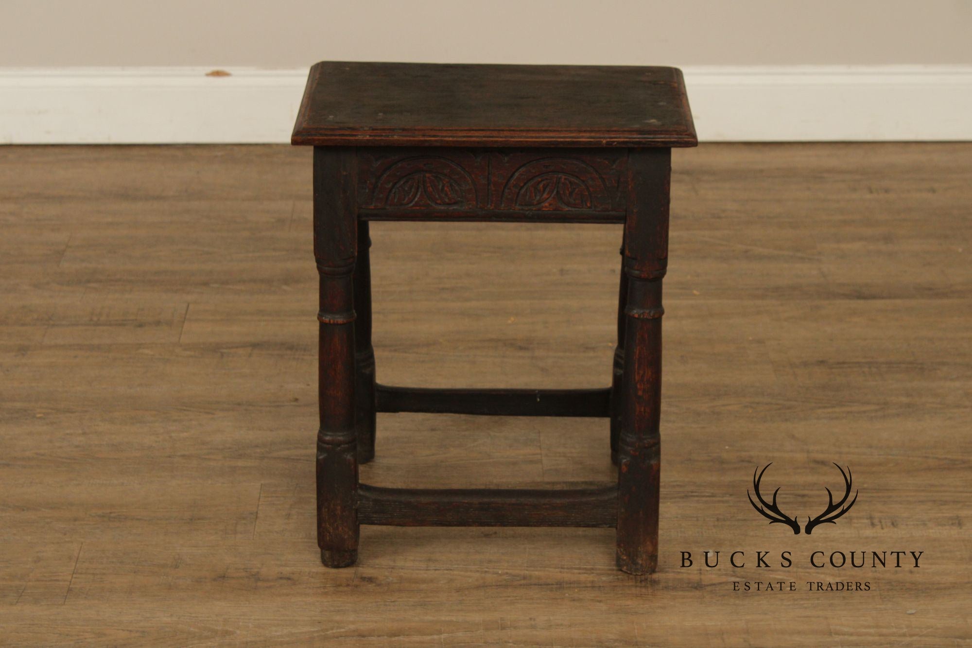 Antique English Carved Oak Joint Stool