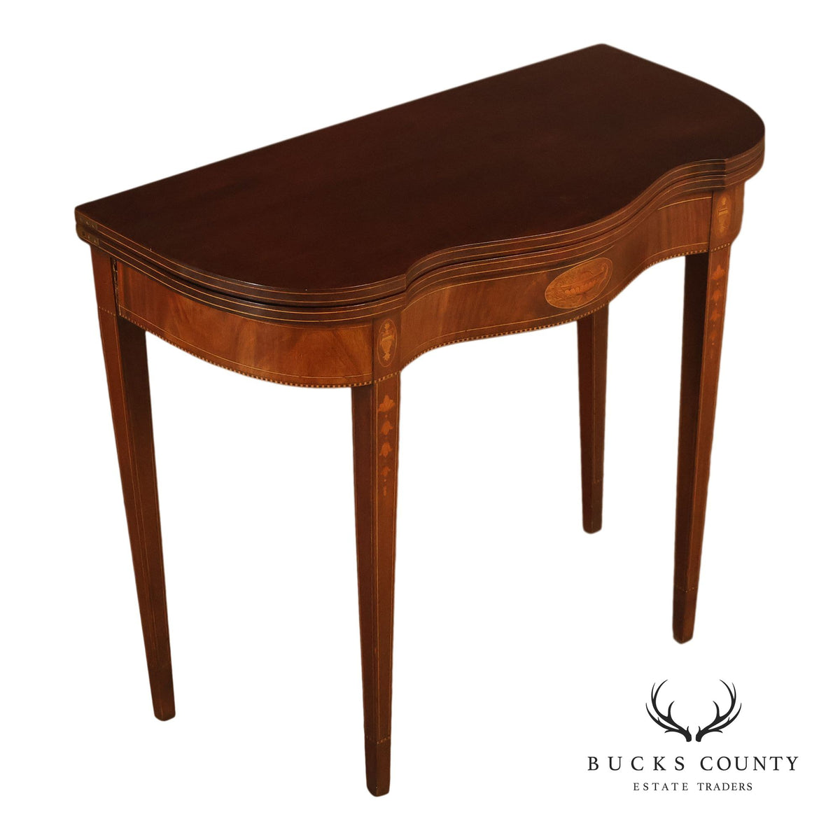 Hepplewhite Style Mahogany Serpentine Fold-Top Card Table With Satinwood Inlay