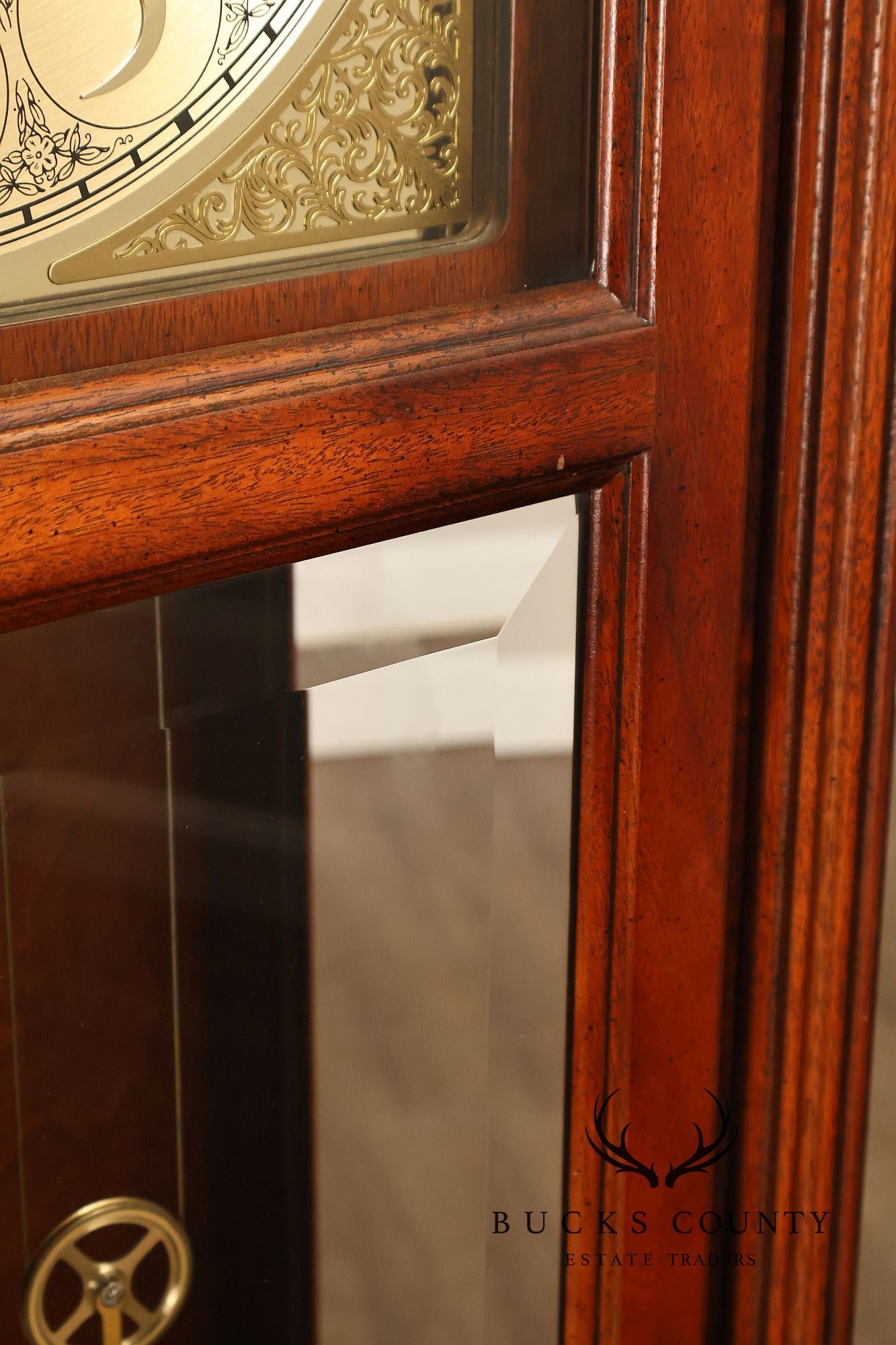 Howard Miller Mahogany Grandfather Clock With Brass Dial And Weights