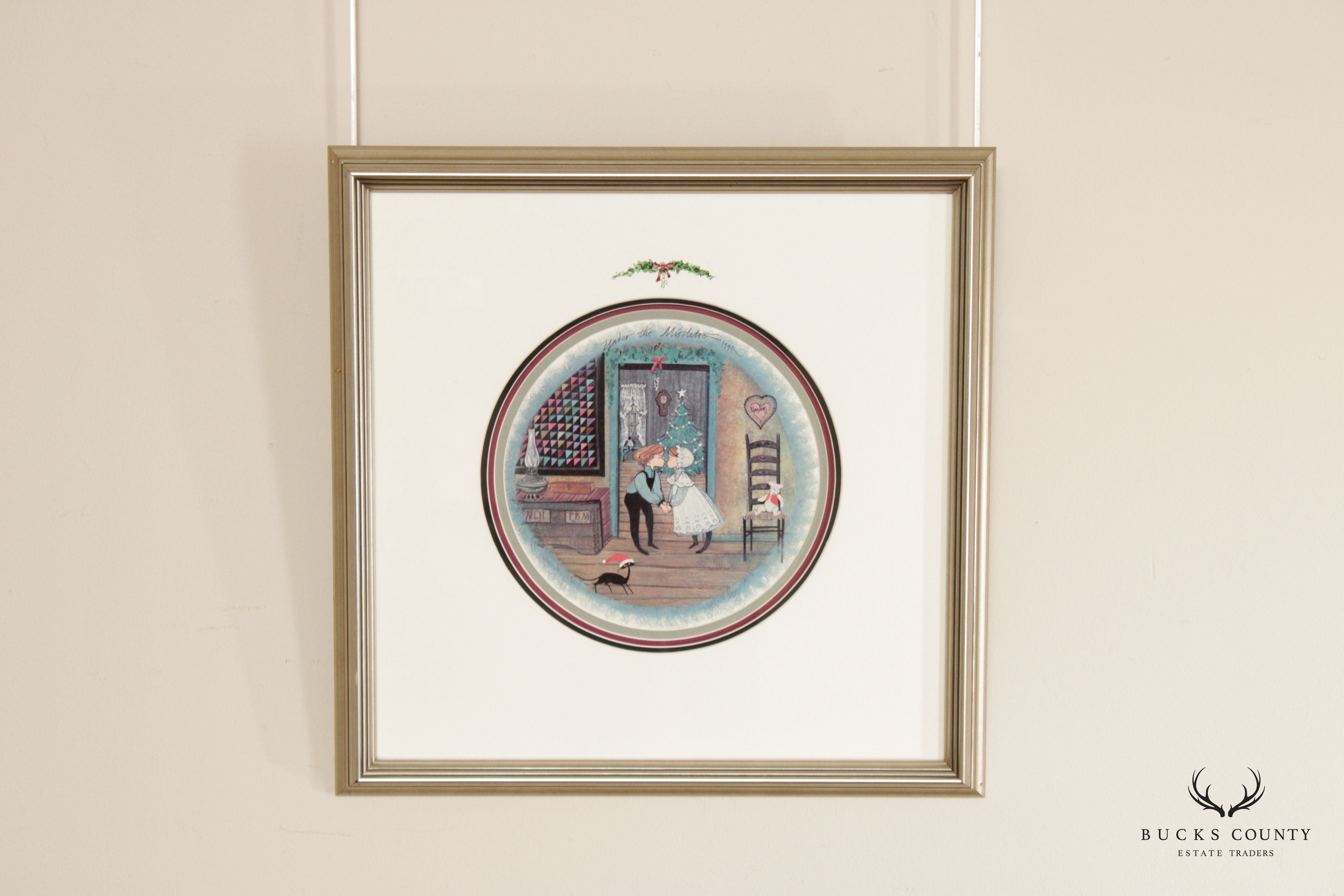 Pat Buckley Moss 'Under the Mistletoe' OffSet Lithograph
