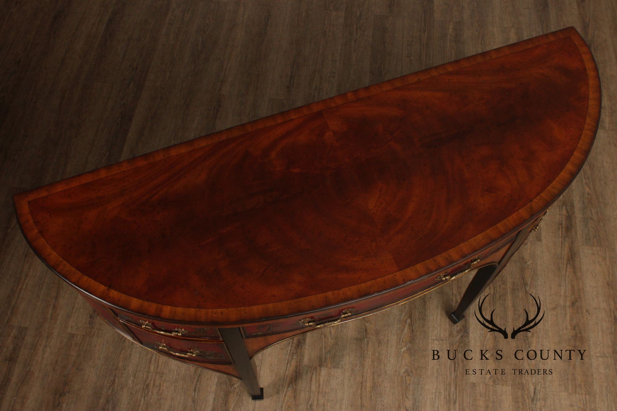 MAITLAND SMITH CHINOISERIE DECORATED DEMILUNE SIDEBOARD