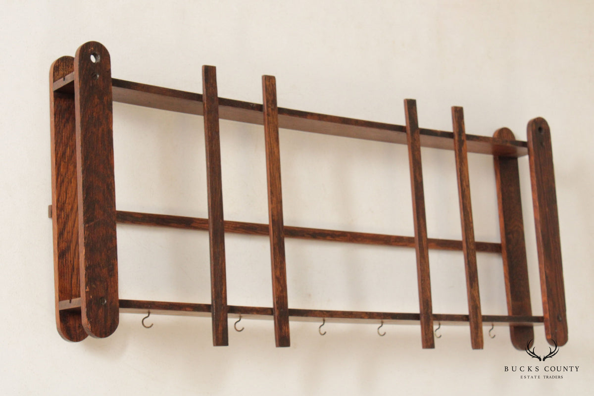 Arts And Crafts Oak Wall-Mounted Plate or Display Rack