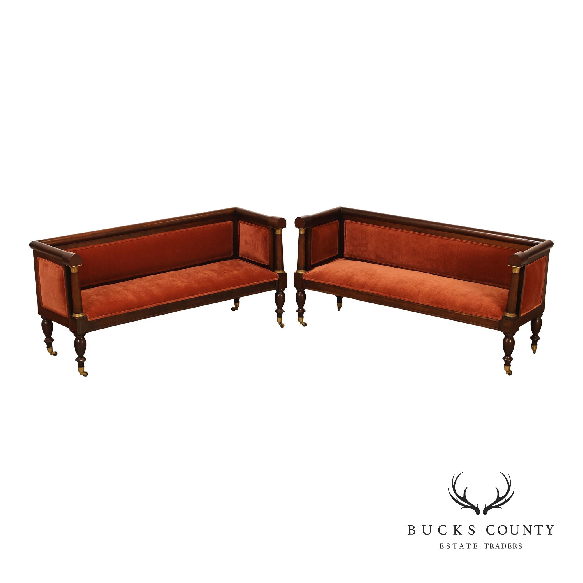 Antique American Classical Period Pair Of Ormolu Mounted Box Sofas