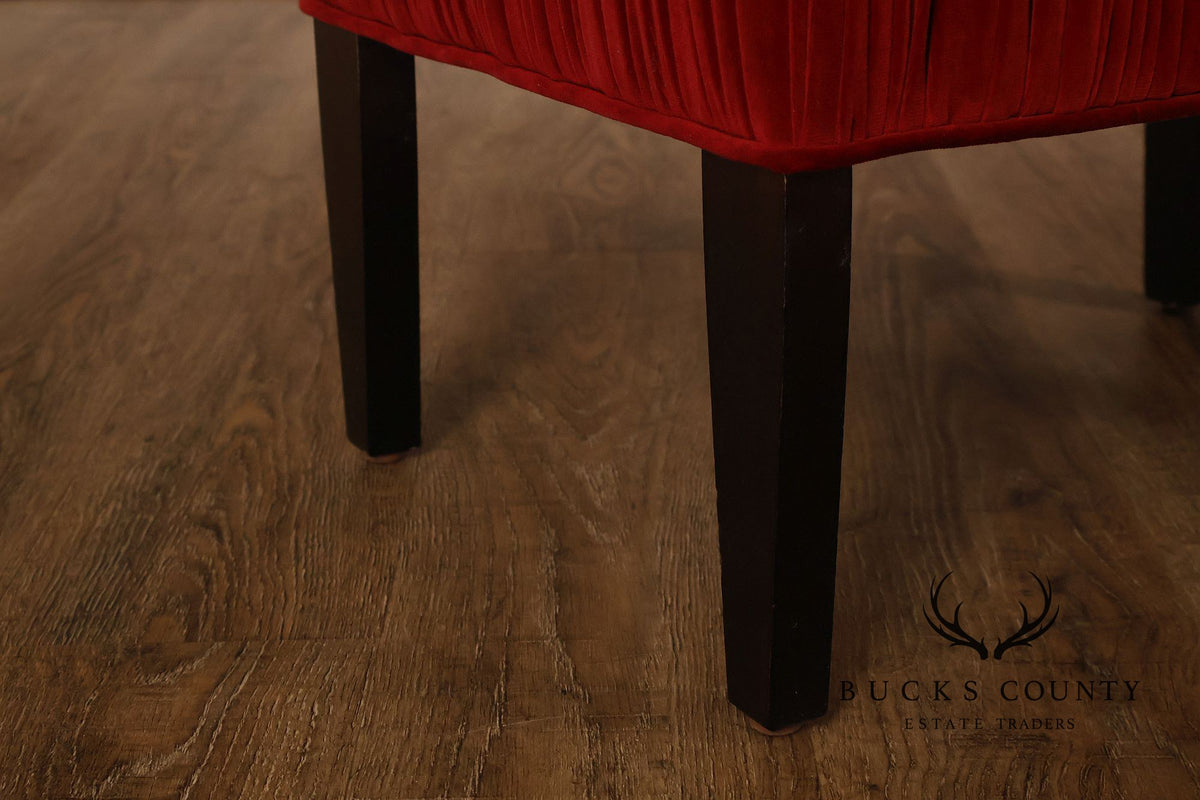 Contemporary Red Velvet Upholstered Ottoman