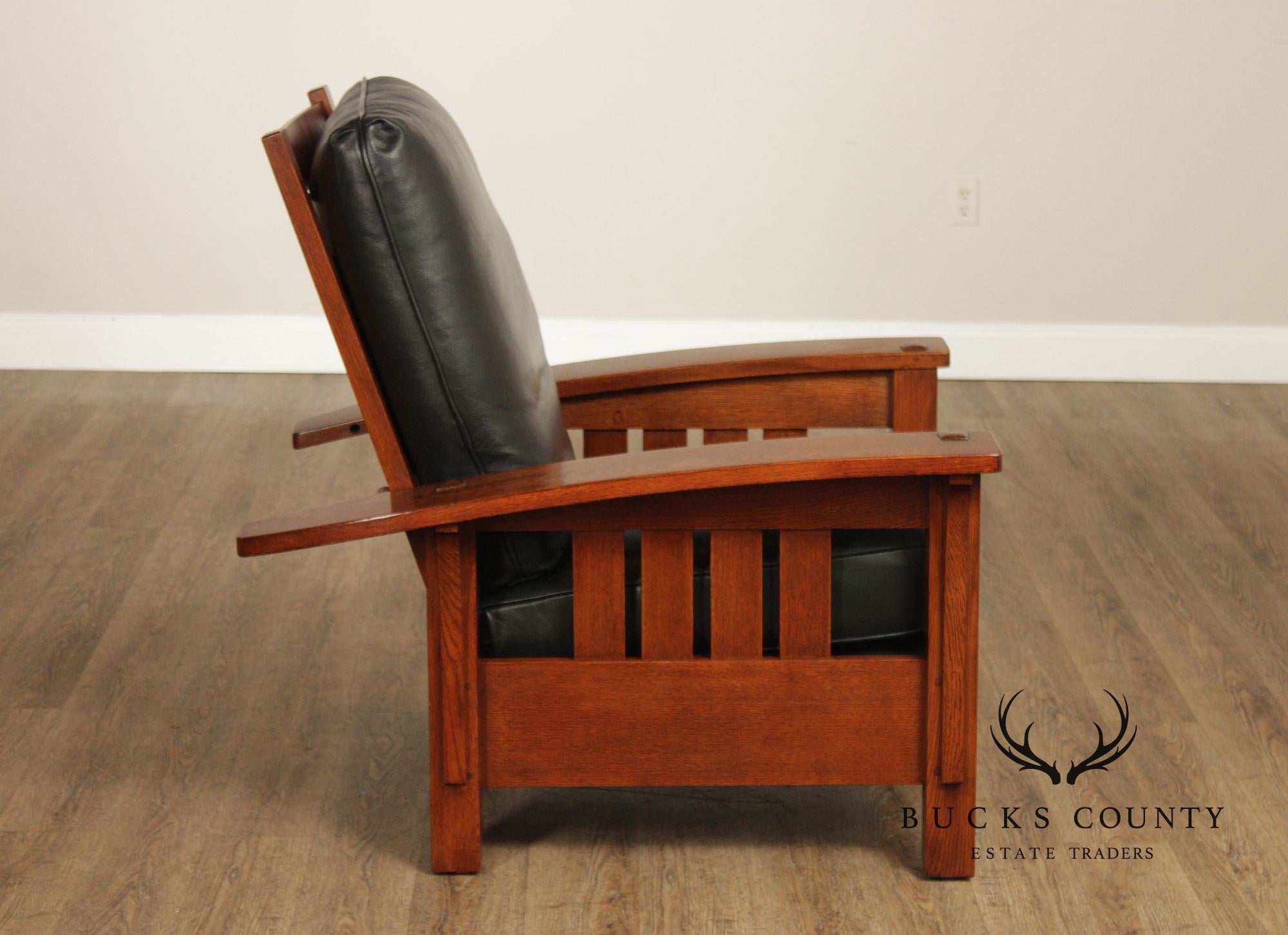 Stickley Mission Collection Oak Bow Arm Morris Chair and Ottoman