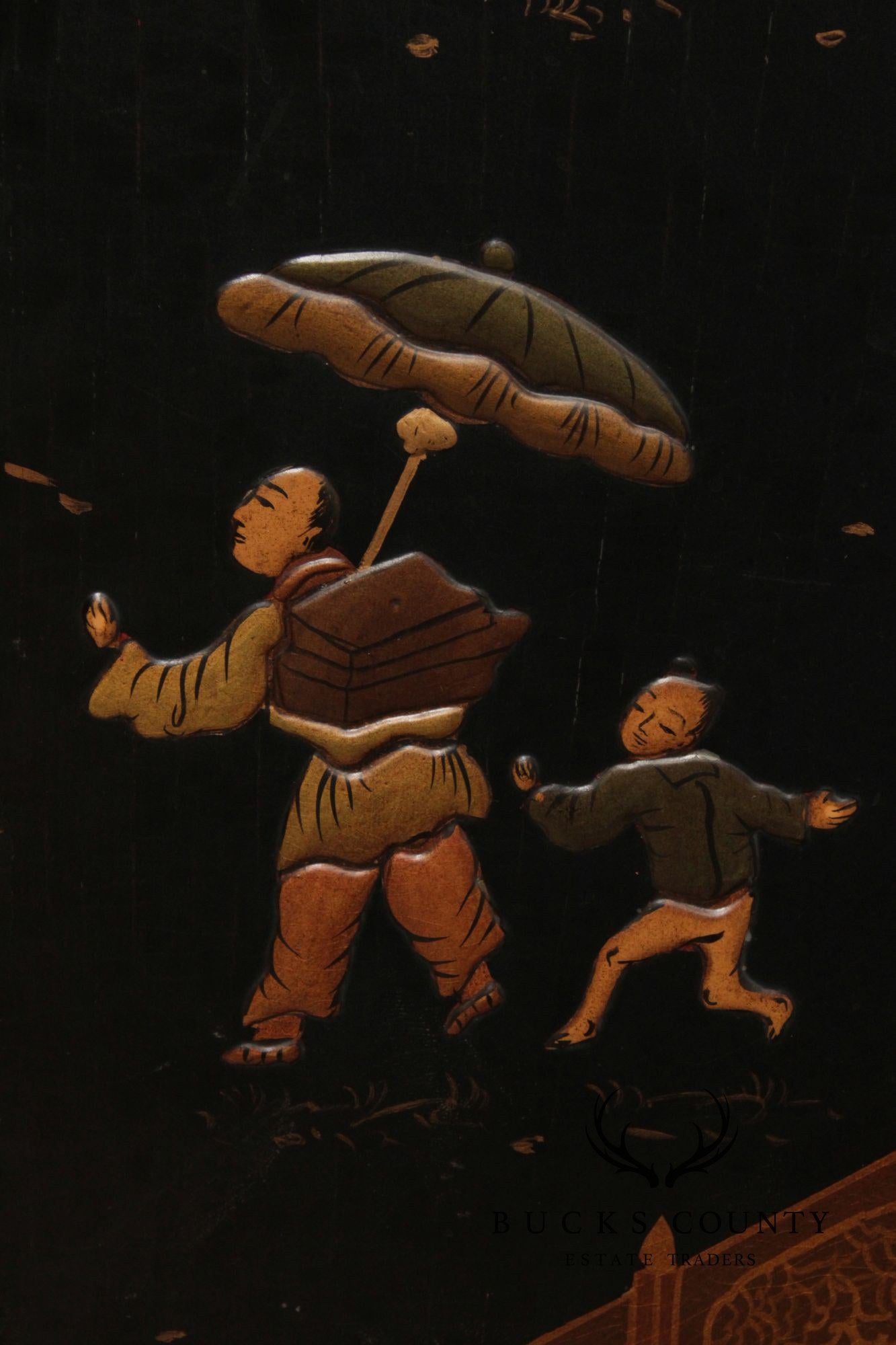 Georgian Furnishing Co. Pair Of Black Lacquer Chinoiserie Cabinets