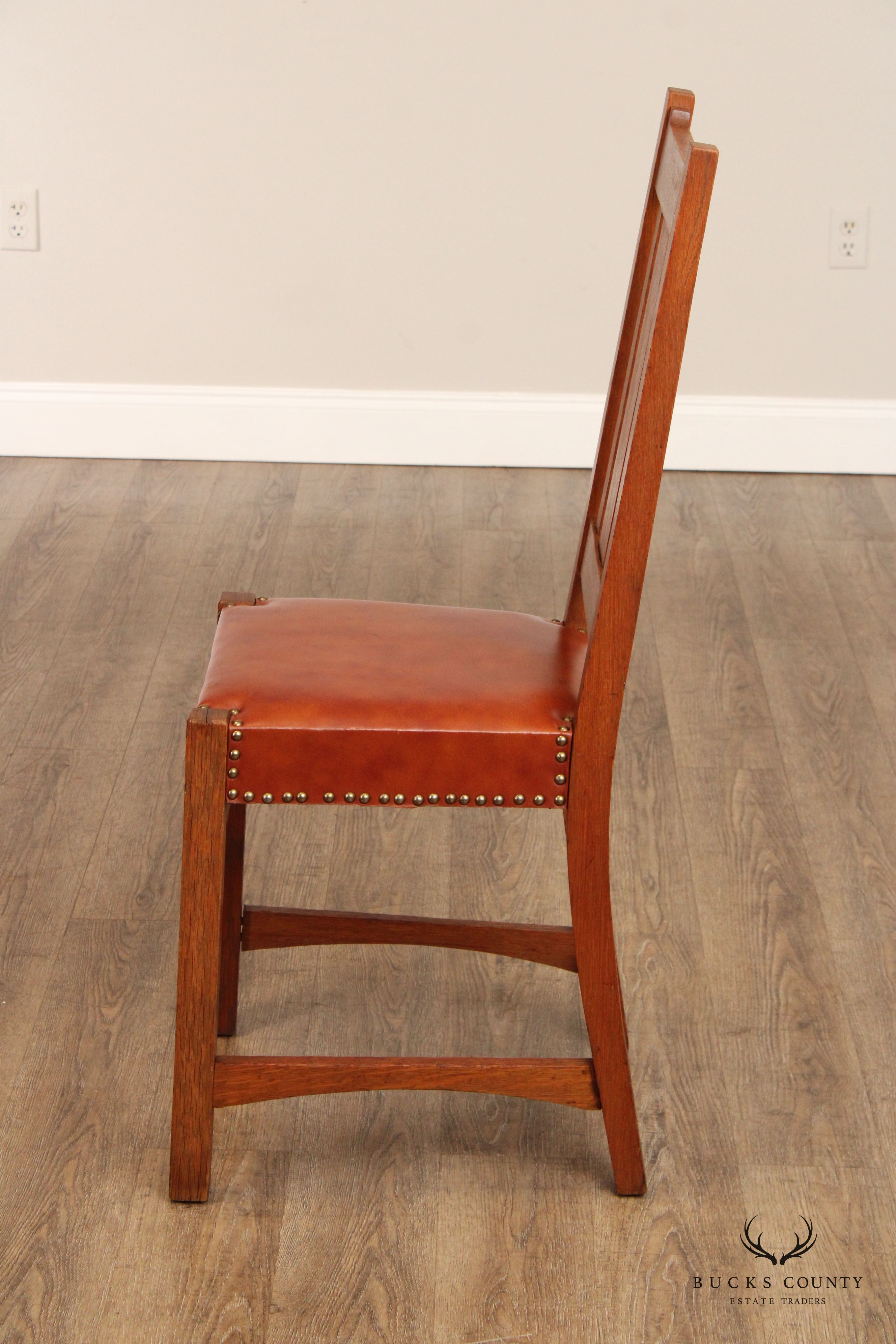 Antique Mission Oak and Leather Side Chair