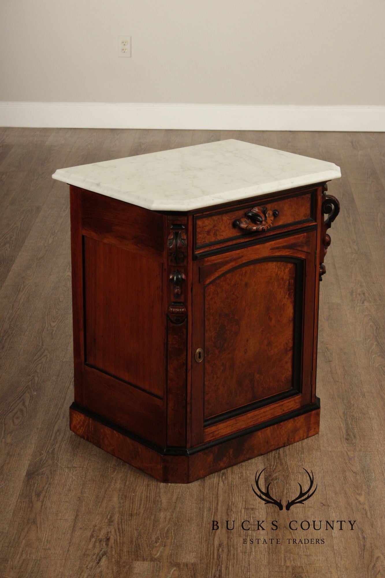 Antique Victorian Marble Top Walnut Nightstand
