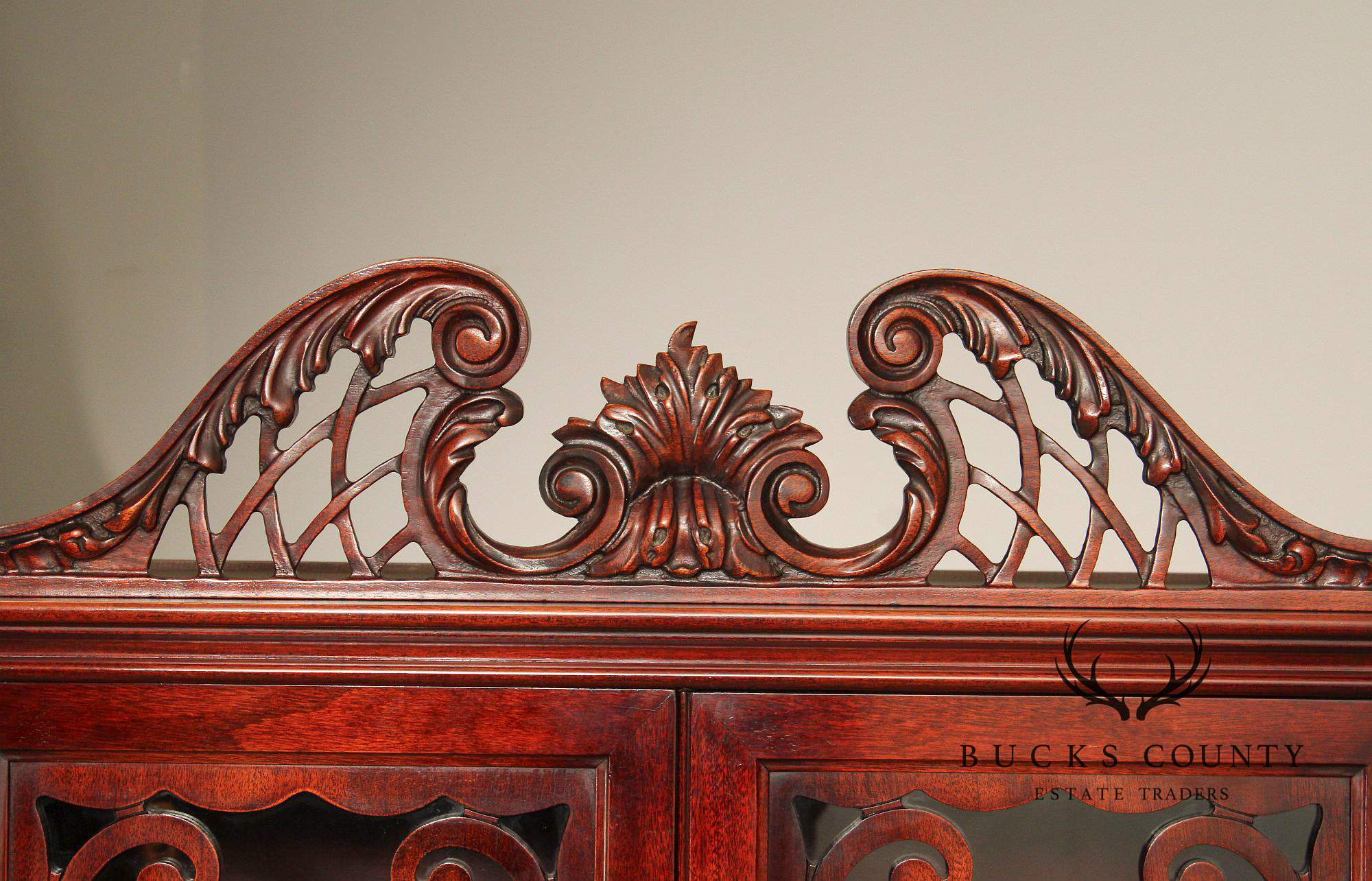 1940's Vintage Carved Mahogany China Cabinet