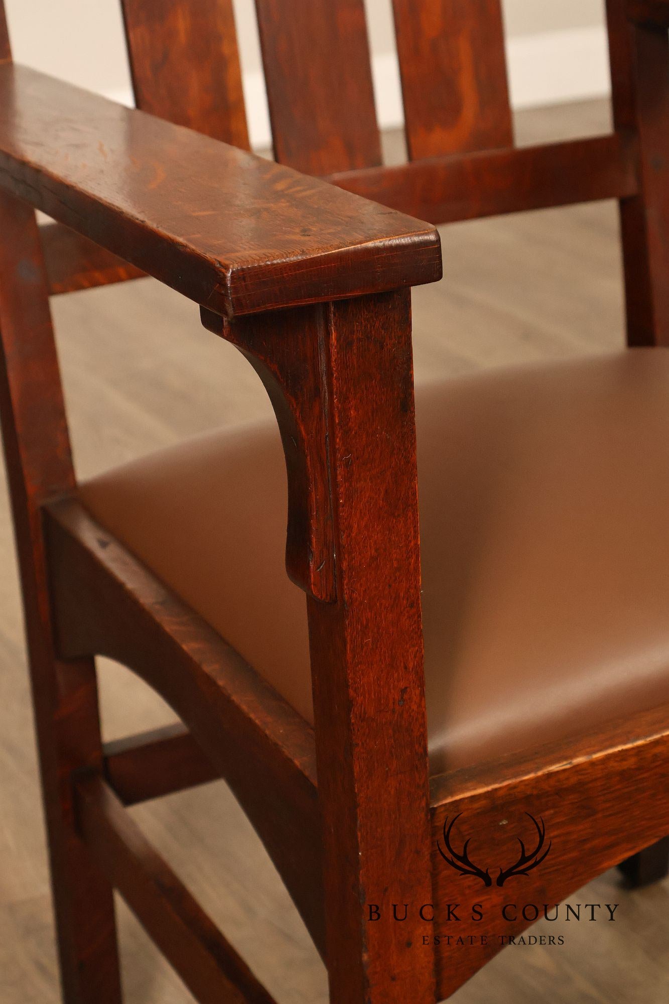 Antique Gustav Stickley Harvey Ellis Arts And Crafts Mission Oak And Leather Armchair