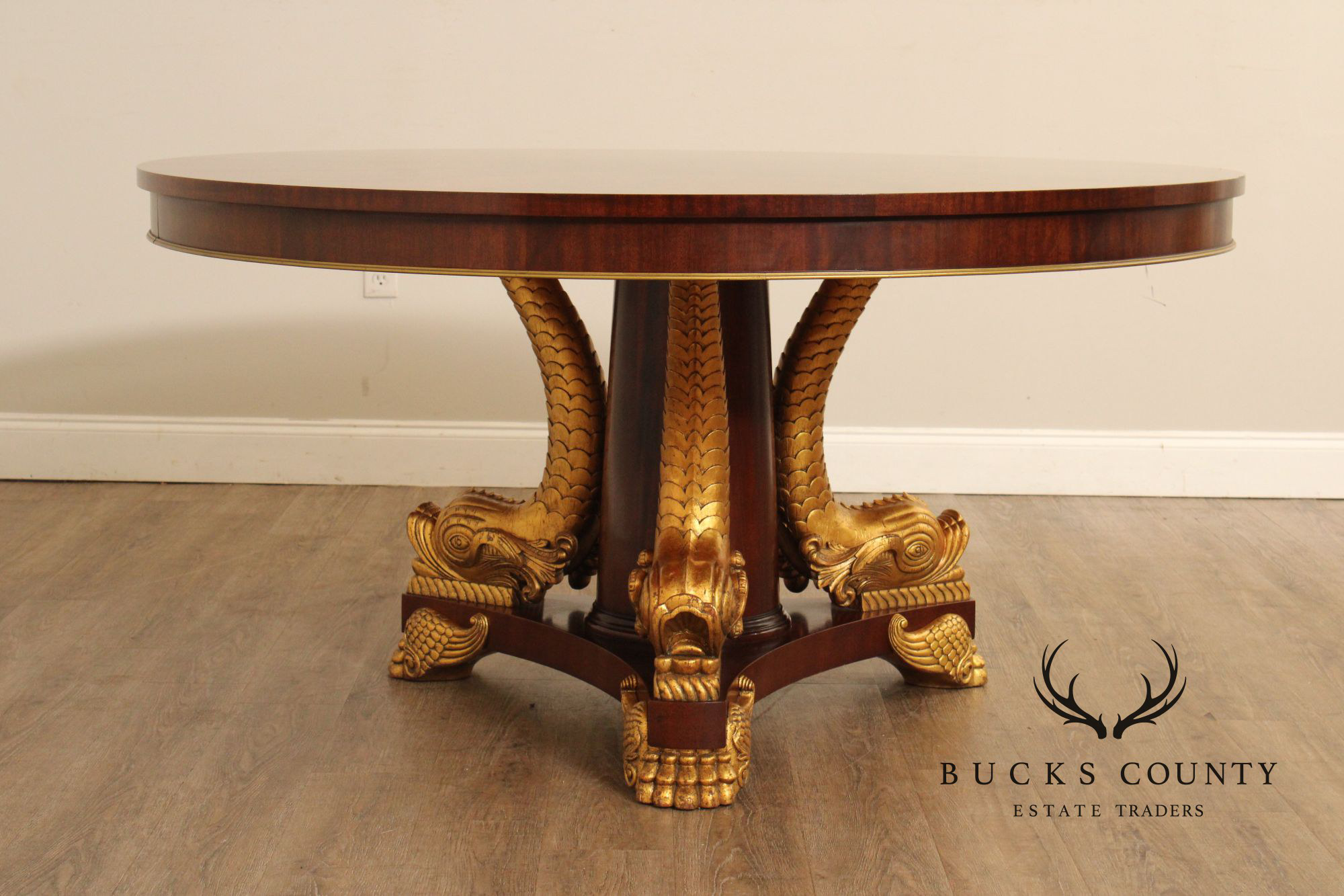 John Widdicomb Rococo Style Partial Gilt Round Mahogany Center Table