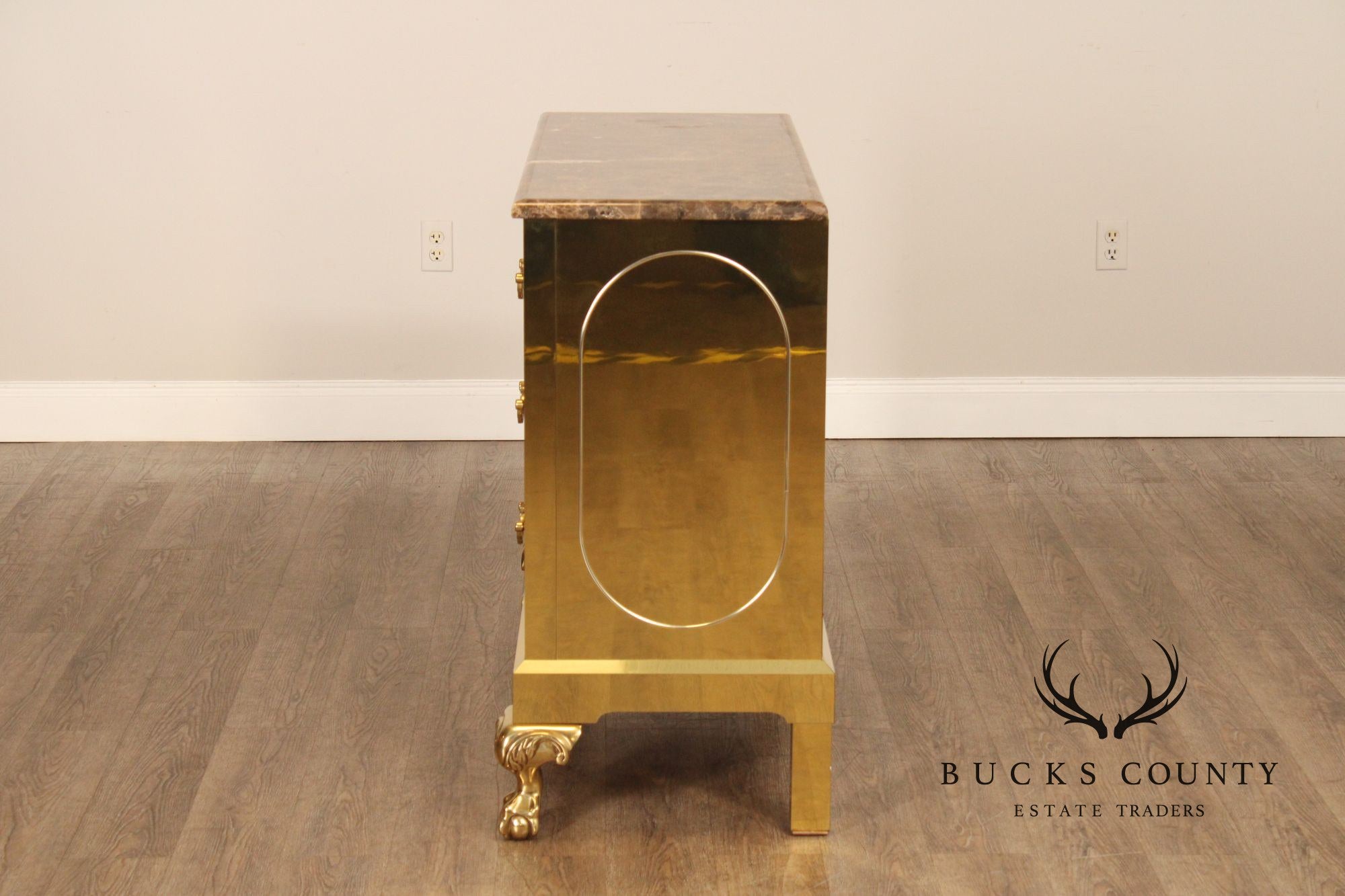 Harden Hollywood Regency Marble Top Brass Chest of Drawers