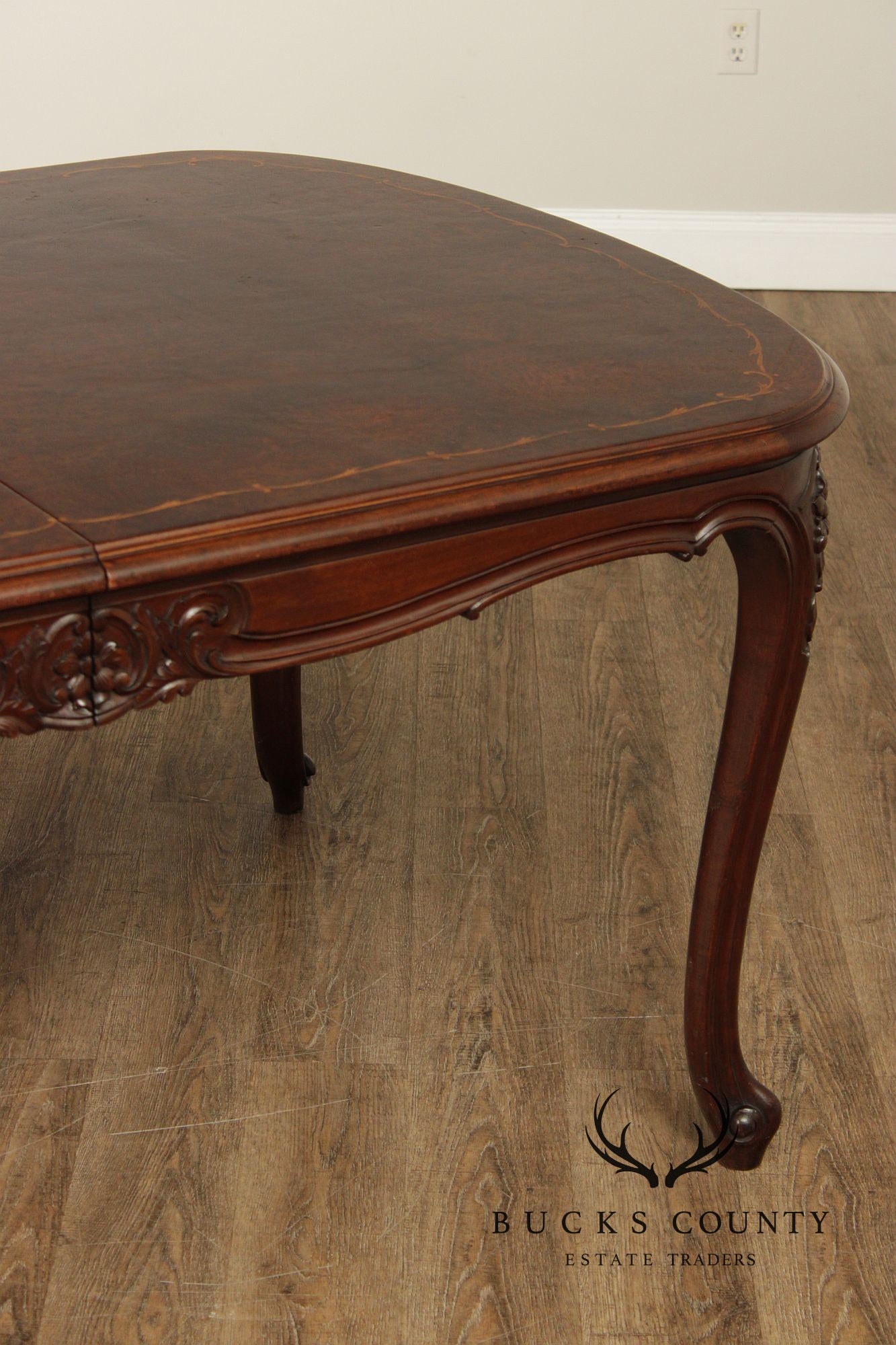 Louis XV Style Inlaid Burl Walnut Extendable Dining Table