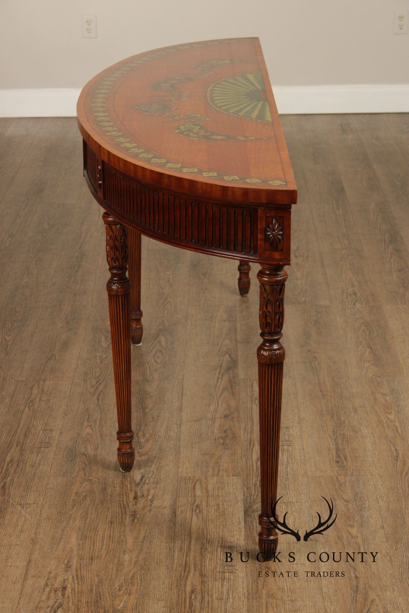 Maitland Smith Adams Paint Decorated Demilune Console Table