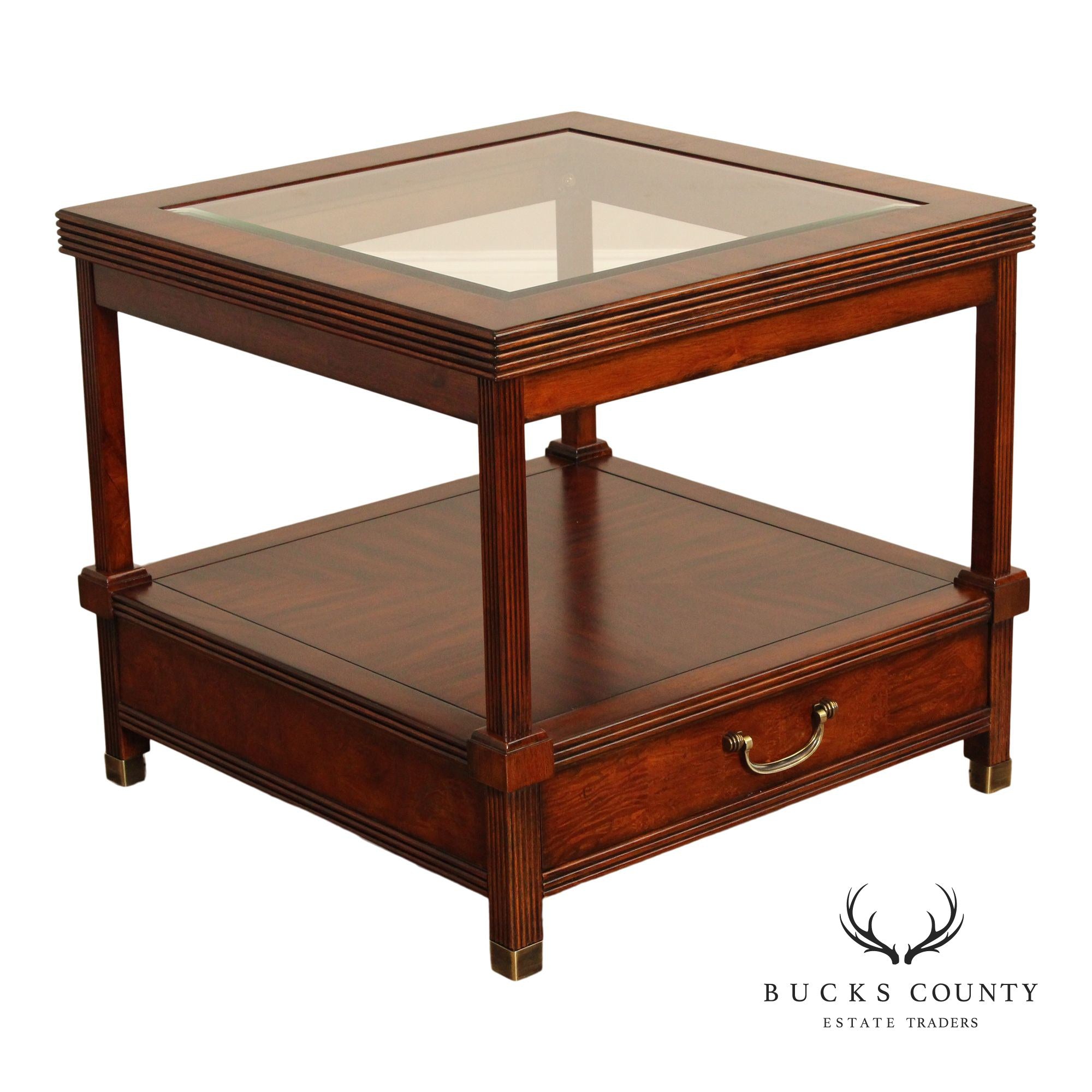 Regency Style Square Mahogany Glass Top End Table