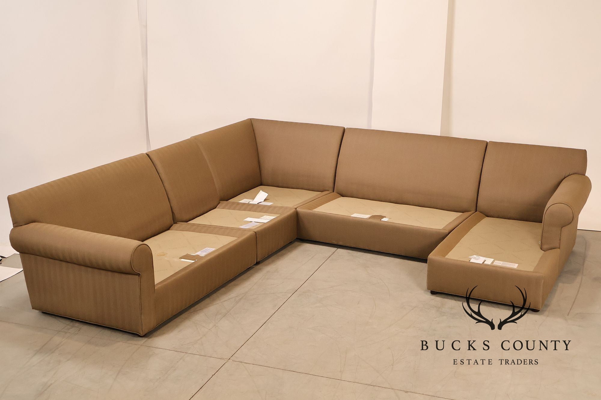 Ethan Allen Upholstered Custom Sectional Sofa With Chaise