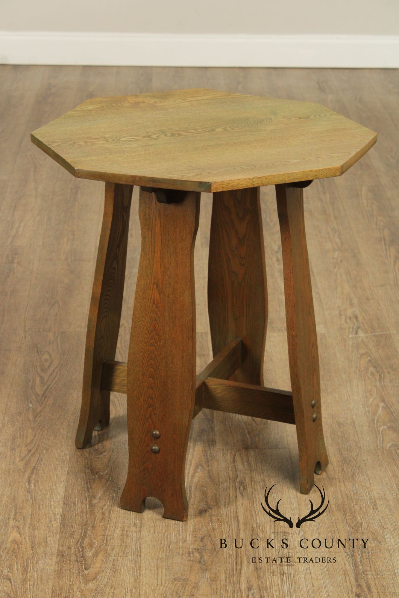 Antique Arts and Crafts Period Oak Octagonal Top Side Table