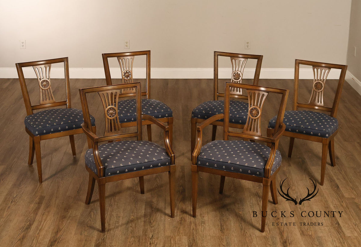 Henredon Gustavian Style Walnut Set Of 6 Dining Chairs With Rosette Backs