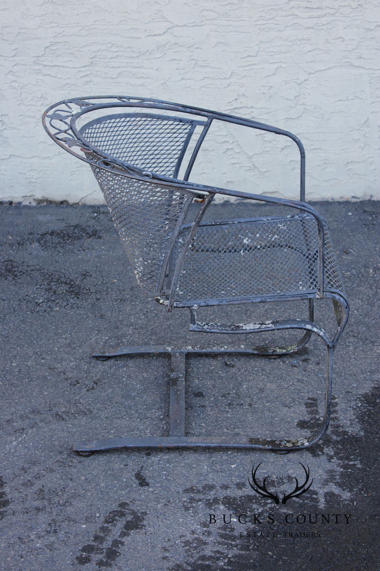 Russell Woodard Pair of Outdoor Patio Wrought Iron Spring Armchairs