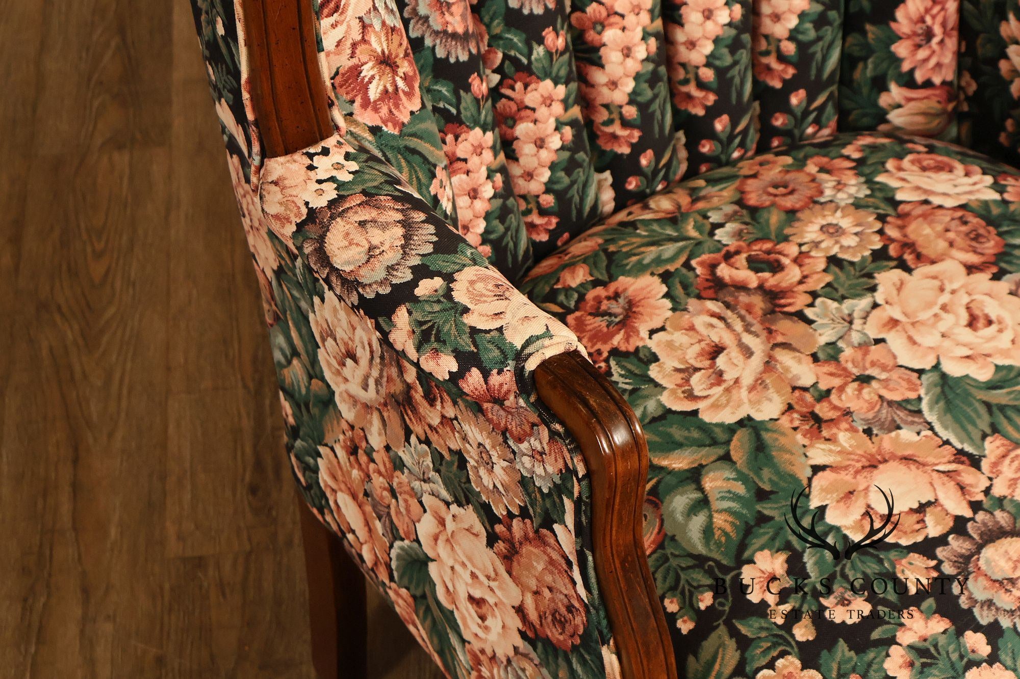 Queen Anne Style Vintage Channel Back Armchair