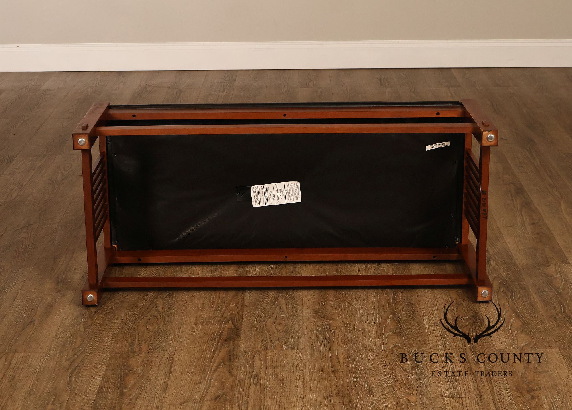Stickley Mission Collection Leather and Cherry Spindle Bench