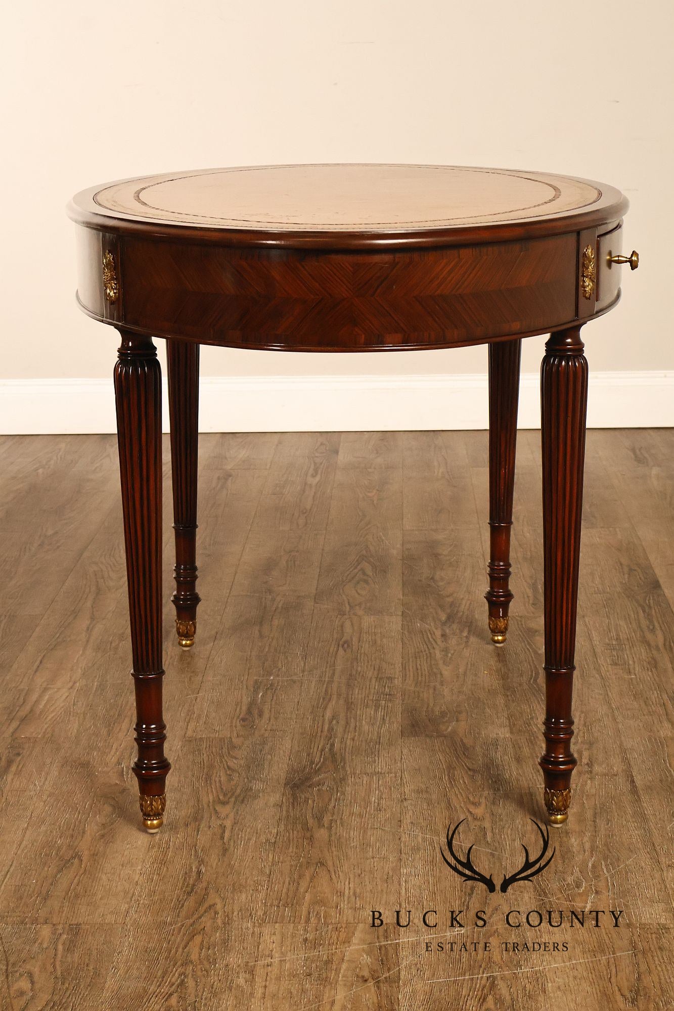 Maitland-Smith Regency Style Oval Leather Top Writing Table
