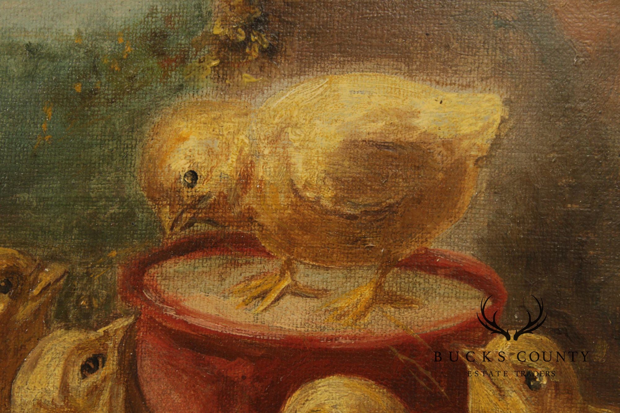 James Vincent Maginn Framed Painting, A Brood of Baby Chickens
