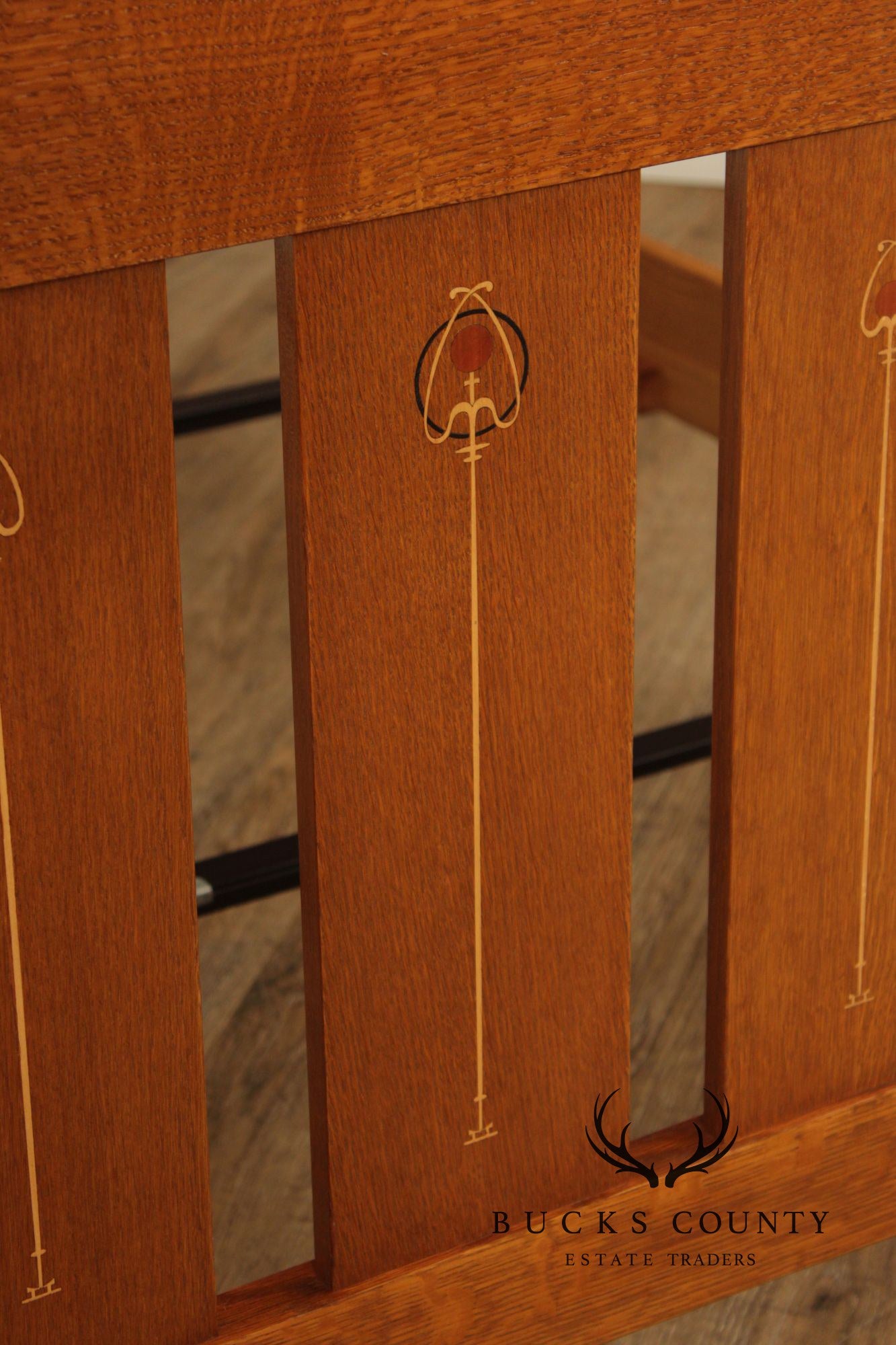 Stickley Mission Collection Harvey Ellis Inlaid Oak Queen Bed