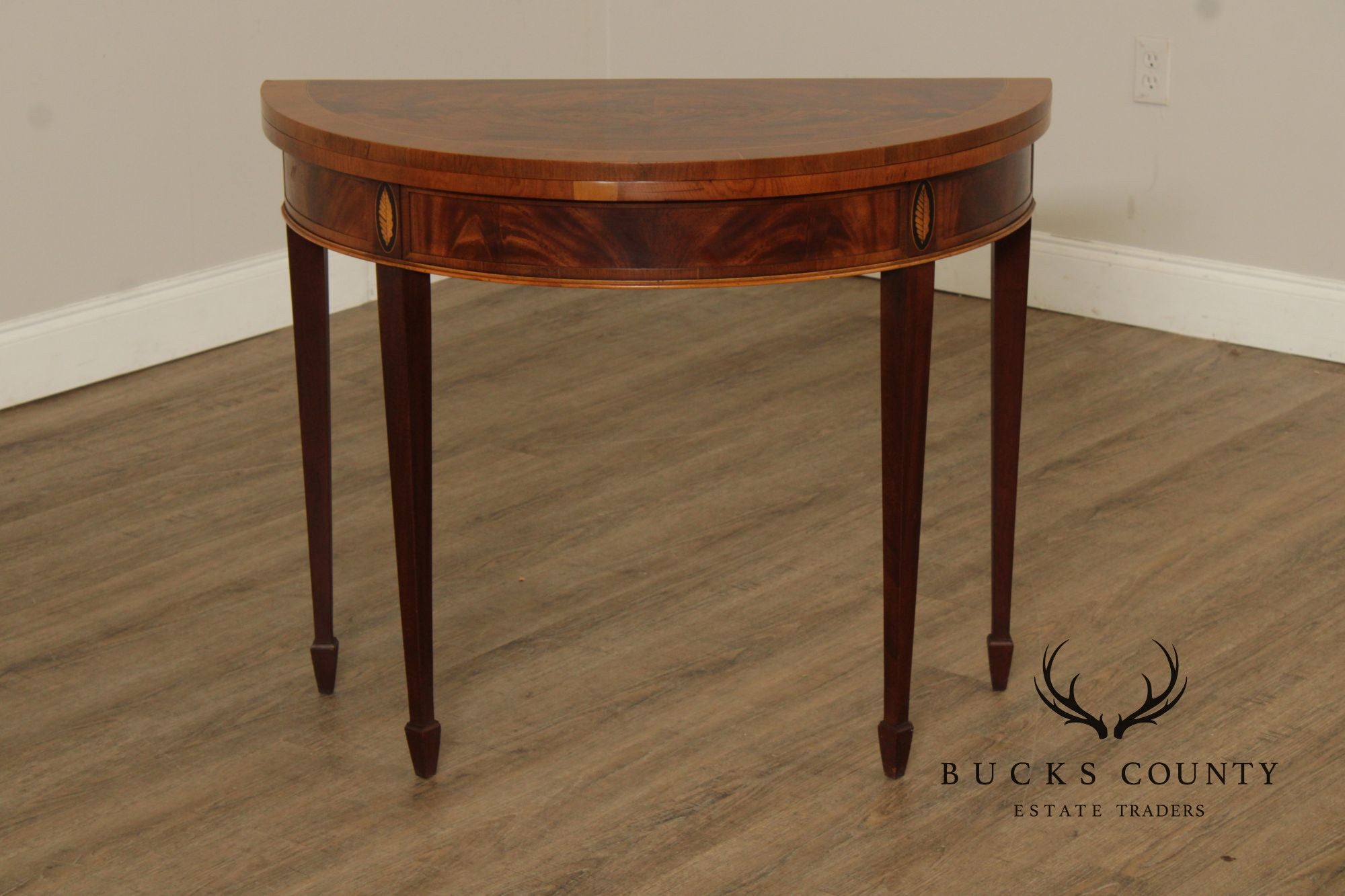 Hekman Federal Style Mahogany And Yew Wood Demilune Game Table