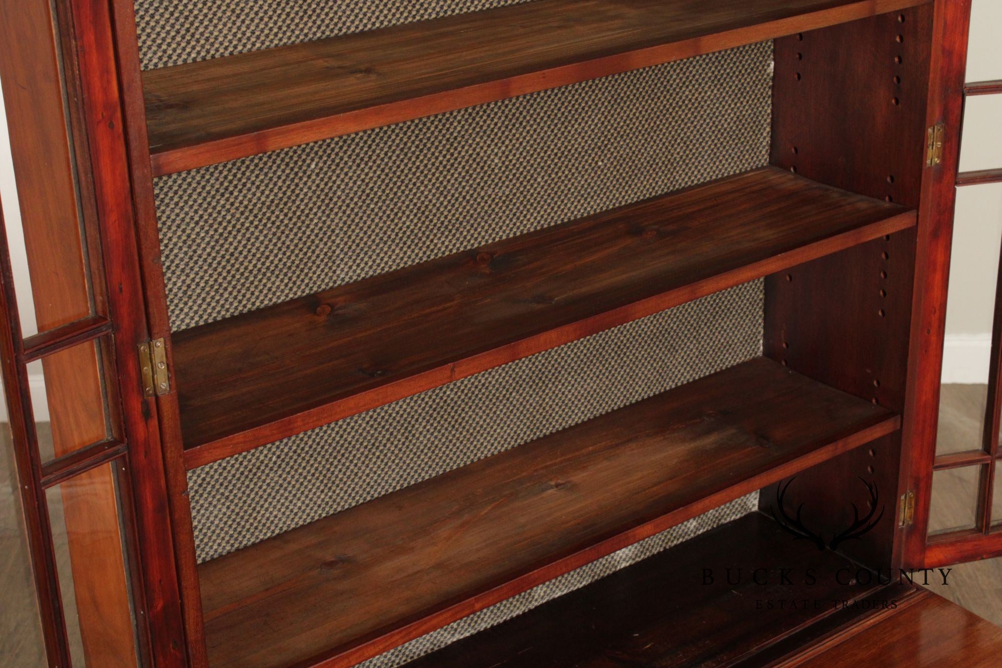 Antique English Mahogany Georgian Style Inlaid Bookcase Cabinet