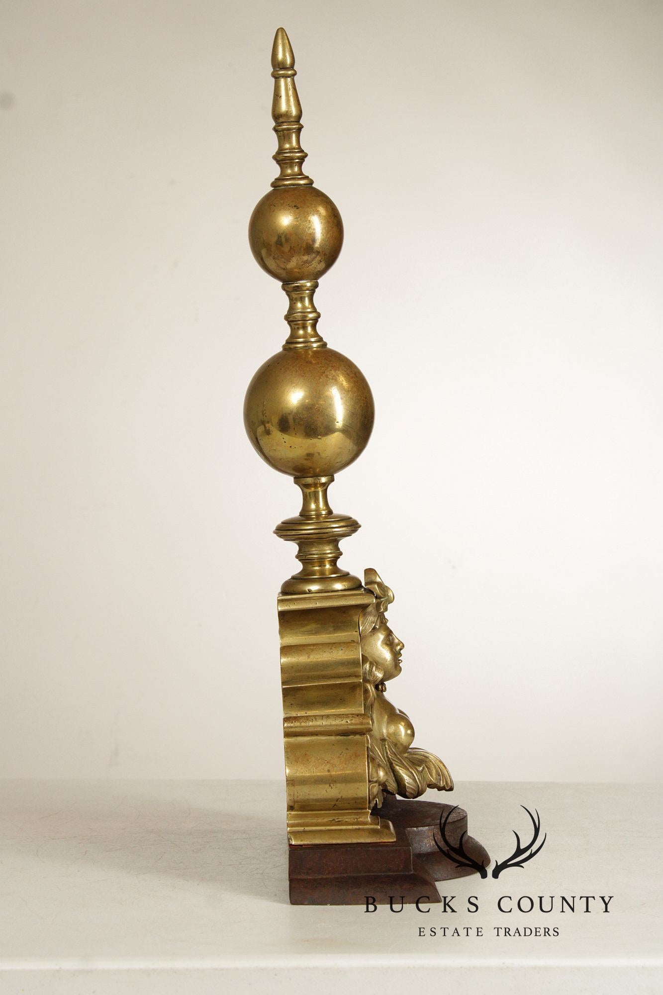 French Louis XIV Style Pair of Brass Figural 'Marmouset' Andirons