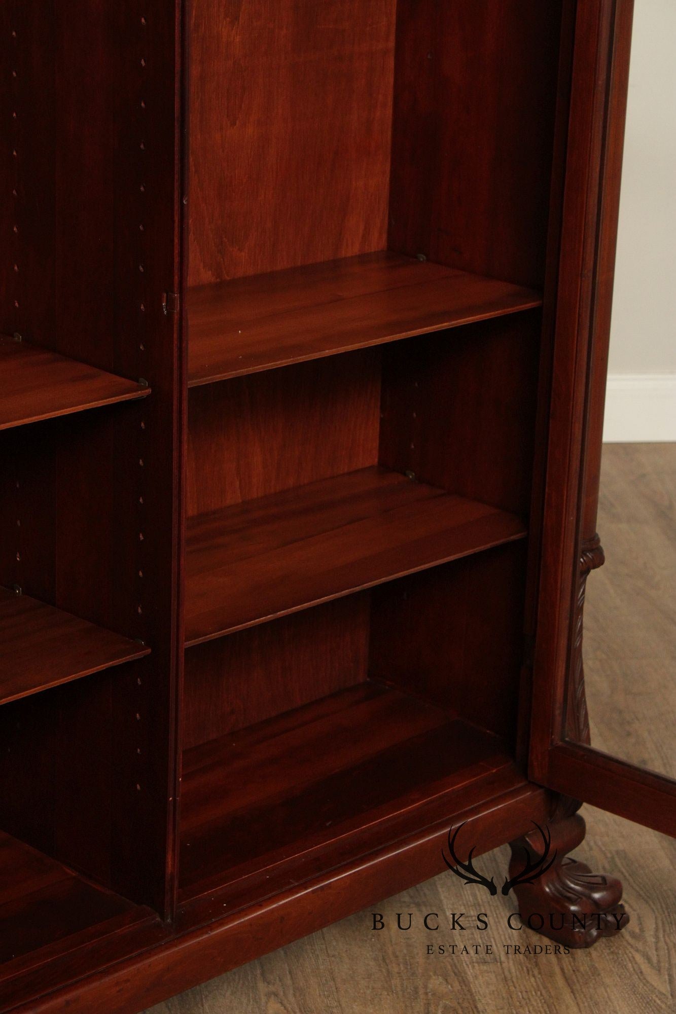 Victorian Style Carved Mahogany Glass Door Bookcase