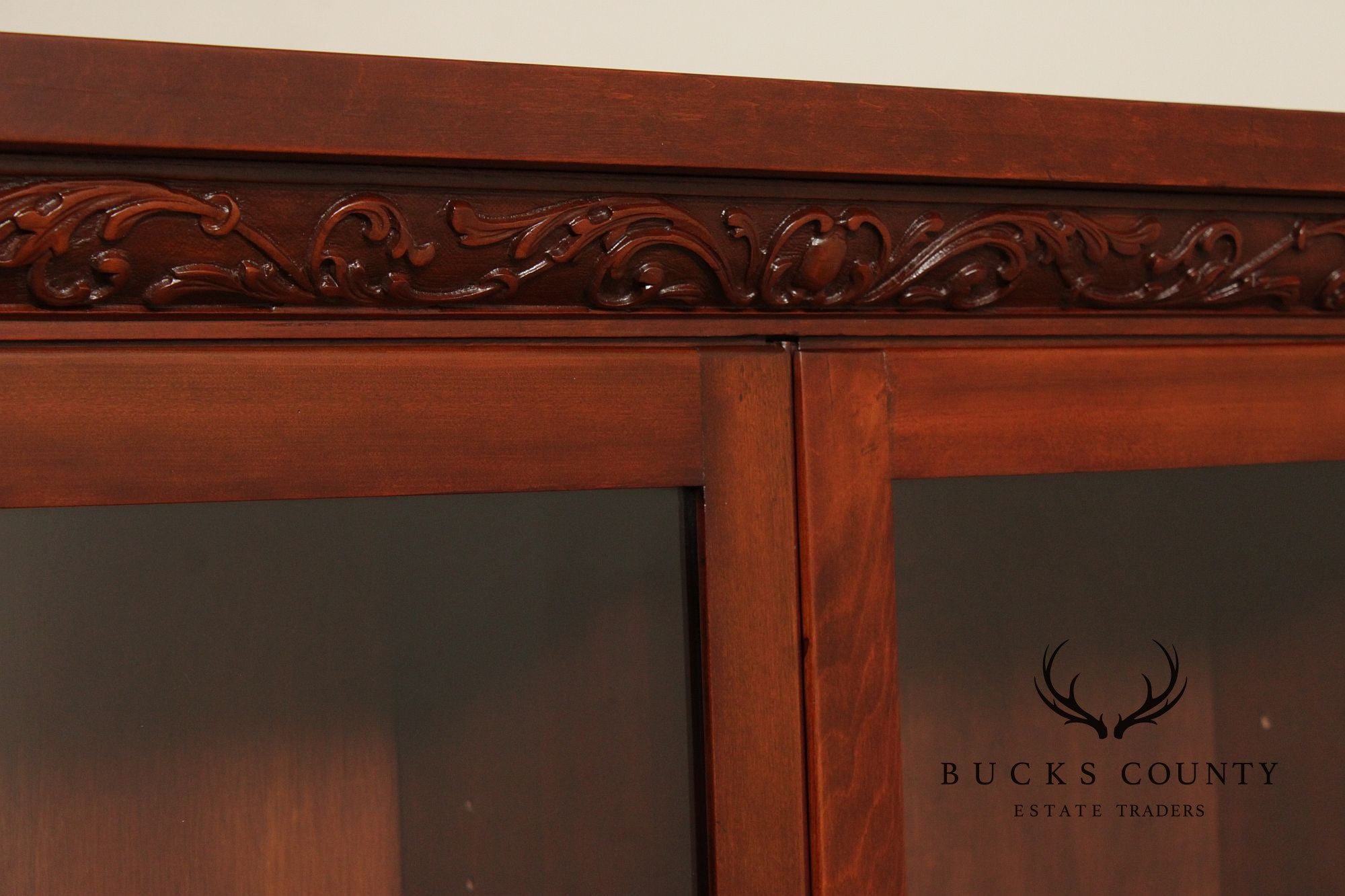Victorian Style Carved Mahogany Glass Door Bookcase